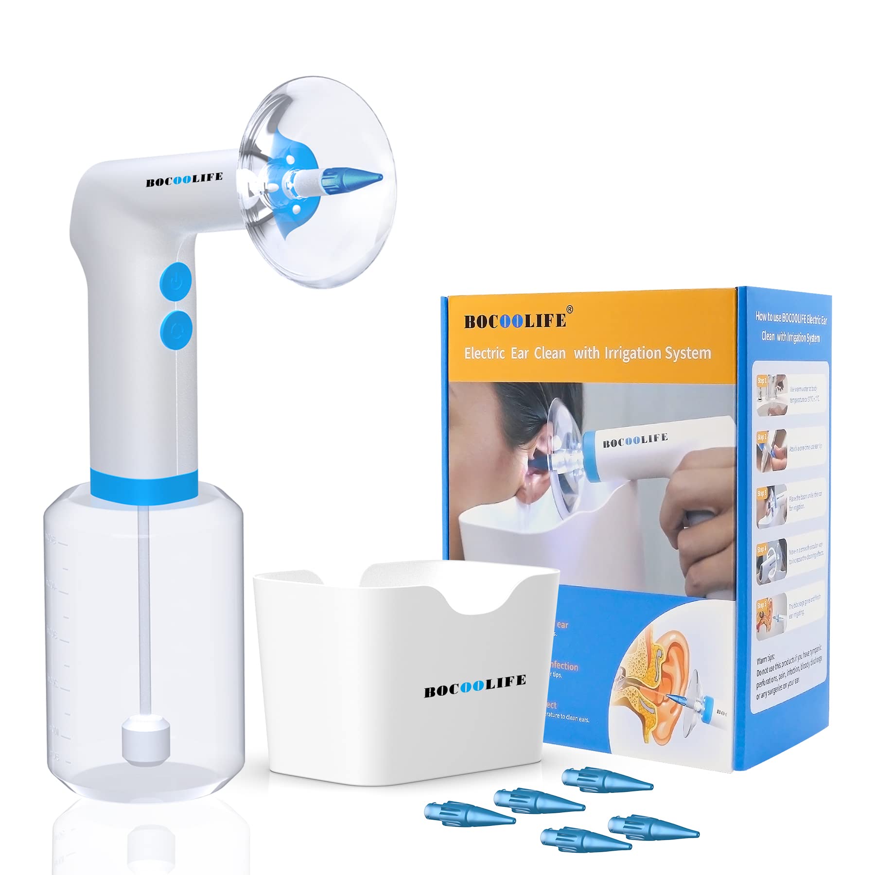 BOCOOLIFE Electric Ear Cleaning Kit - Safe and Efficient Ear Wax Removal  System with Observation Design and 4 Water Levels