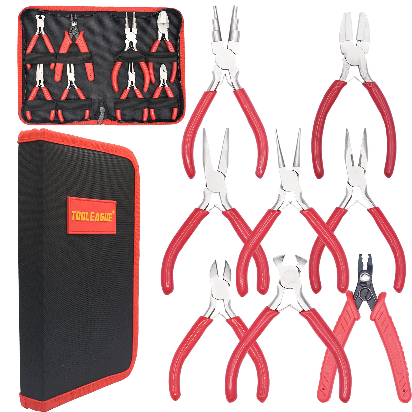 TOOLEAGUE Jewelry Pliers Set 8 Pcs Mini Jewelry Making Tools Multi-Use for  Jewelry Repair With Storage Bag 8 Red