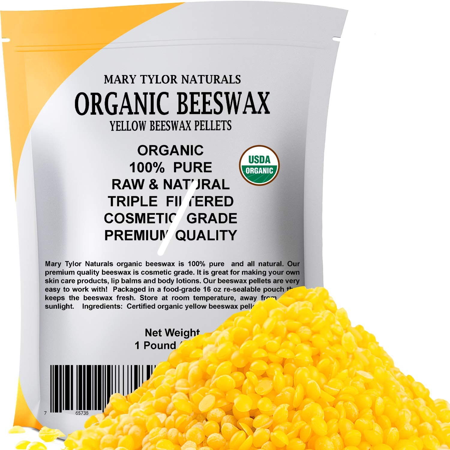 Organic Yellow Beeswax Pellets 1lb, USDA Certified by Mary Tylor