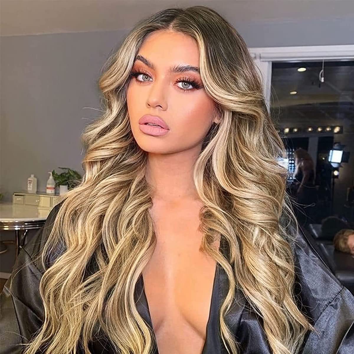 Long Blonde Curly Wavy Wigs Middle Part Ombre Blonde Wigs For Women  Synthetic Heat Resistant Fibre Hair Wig, Hair Wigs