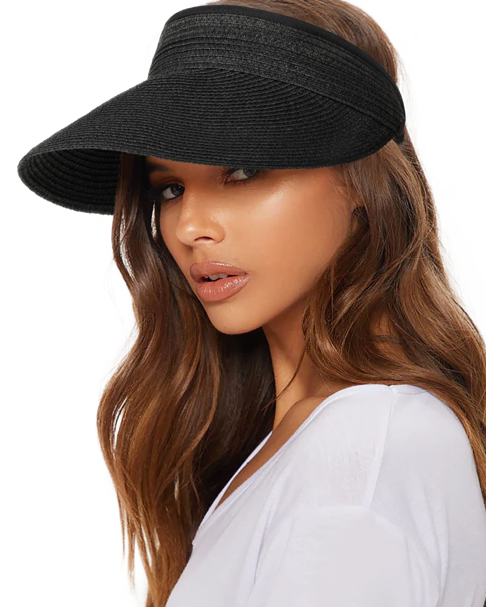 Sun Hats for Women UV Protection Sun Visor Wide Brim Summer Hats with Ponytail