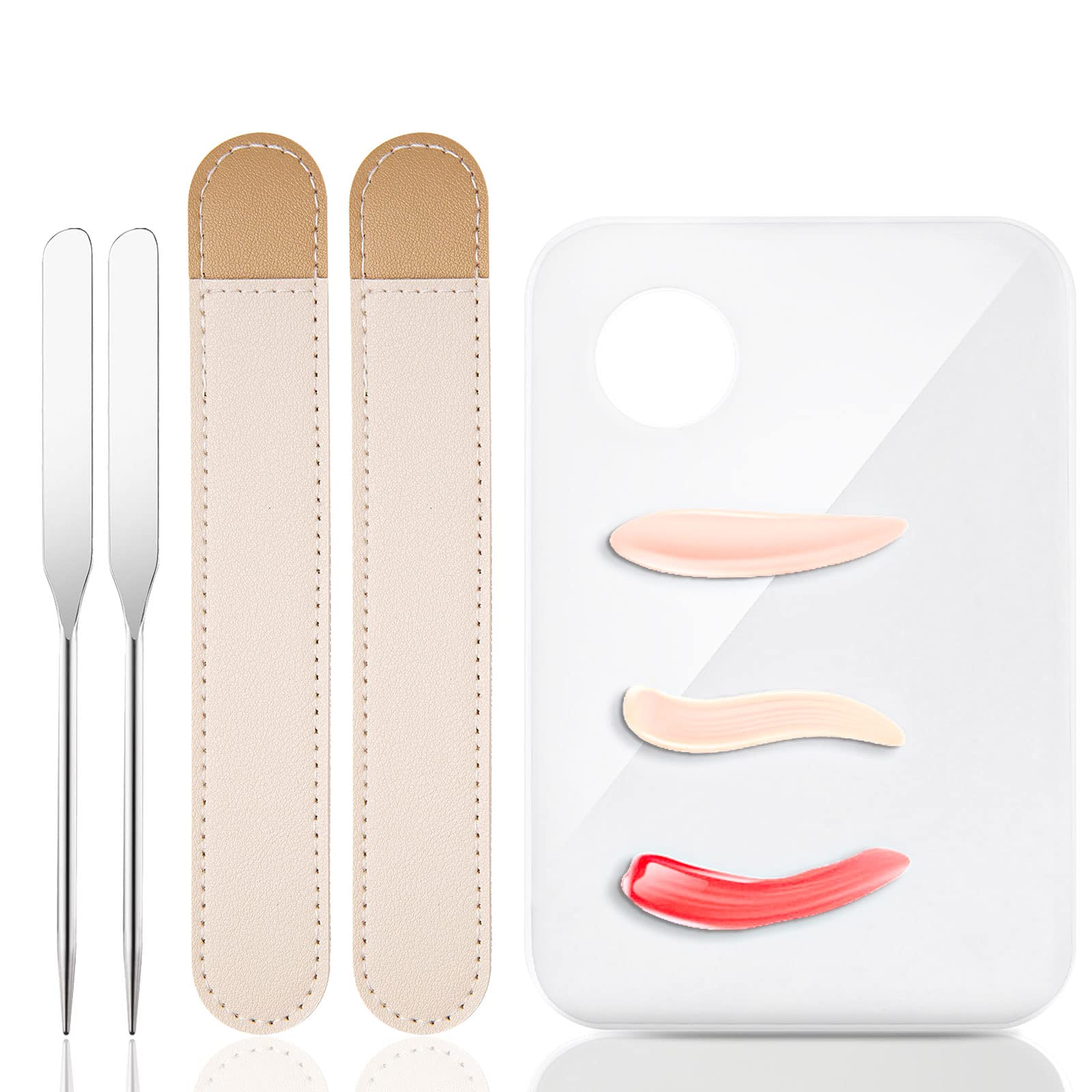 5-Pack Makeup Spatula Korean Set 2 Stainless Steel Spatula with Clear Palettes  Korean professional makeup spatula Mixing Palettes for make up