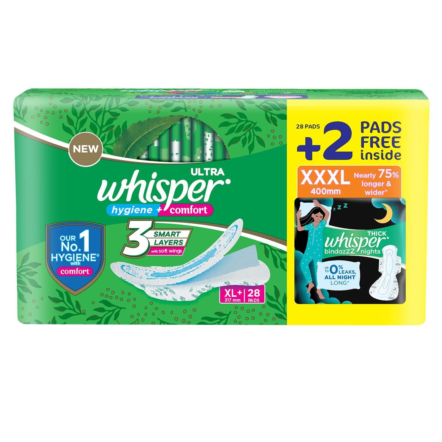 Whisper Ultra Night Sanitary Pads for Women, XL+ 30 Napkins : :  Health & Personal Care