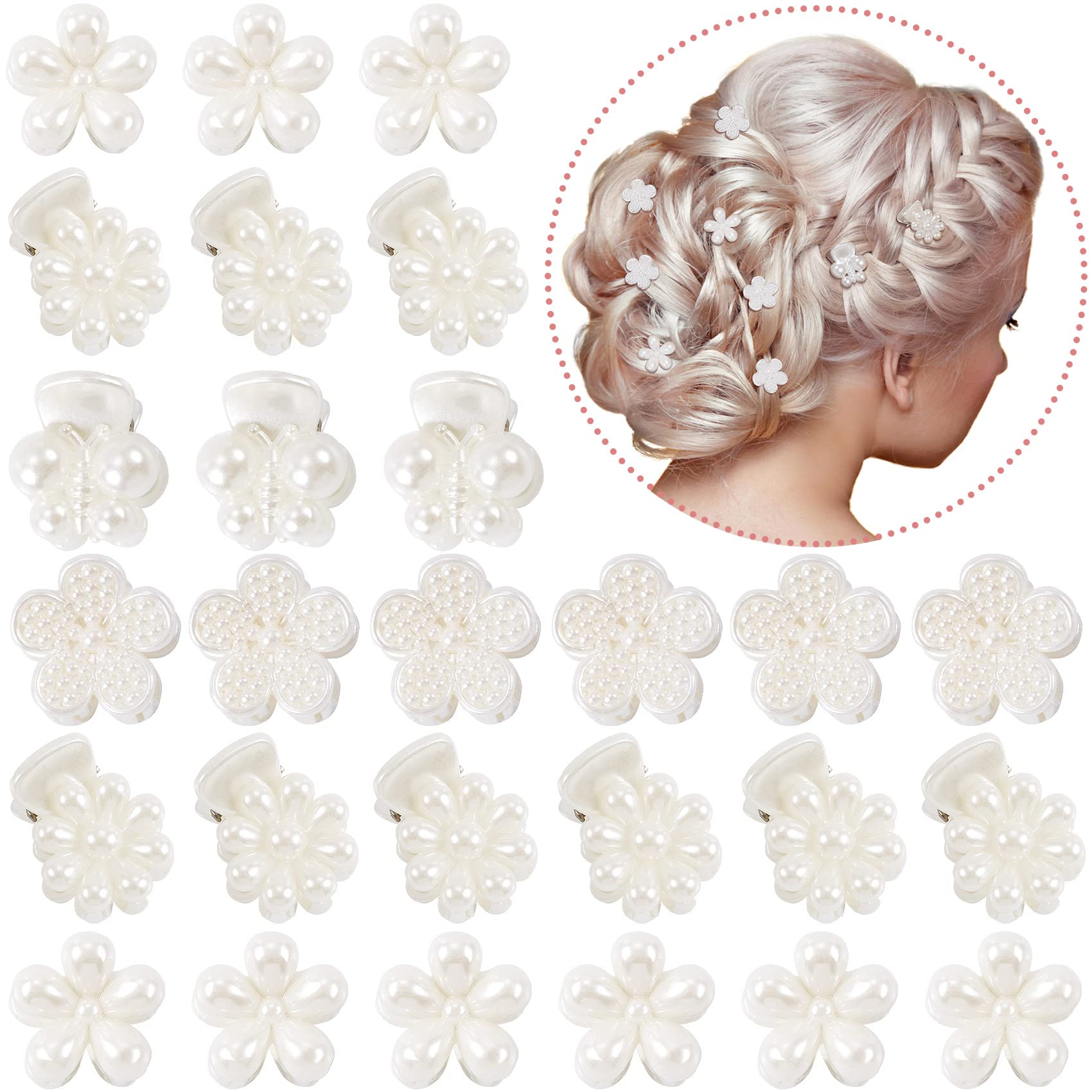 ANCIRS 32 Pack Mini Hair Pearl Claw Clips for Women Artificial ...