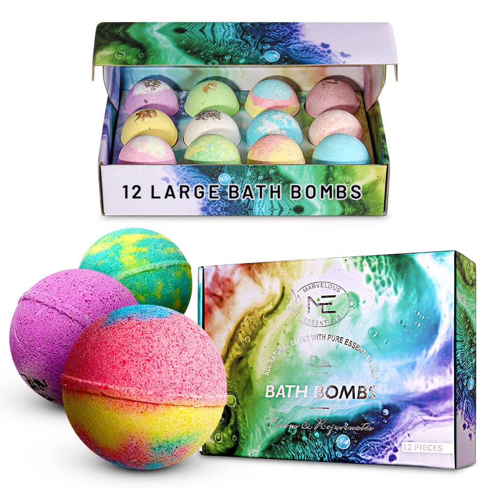 Marvelous Essentials Bath Bomb Gift Set for Women, 12 Aromatherapy  BathBombs Crafted from Pure Essential Oils