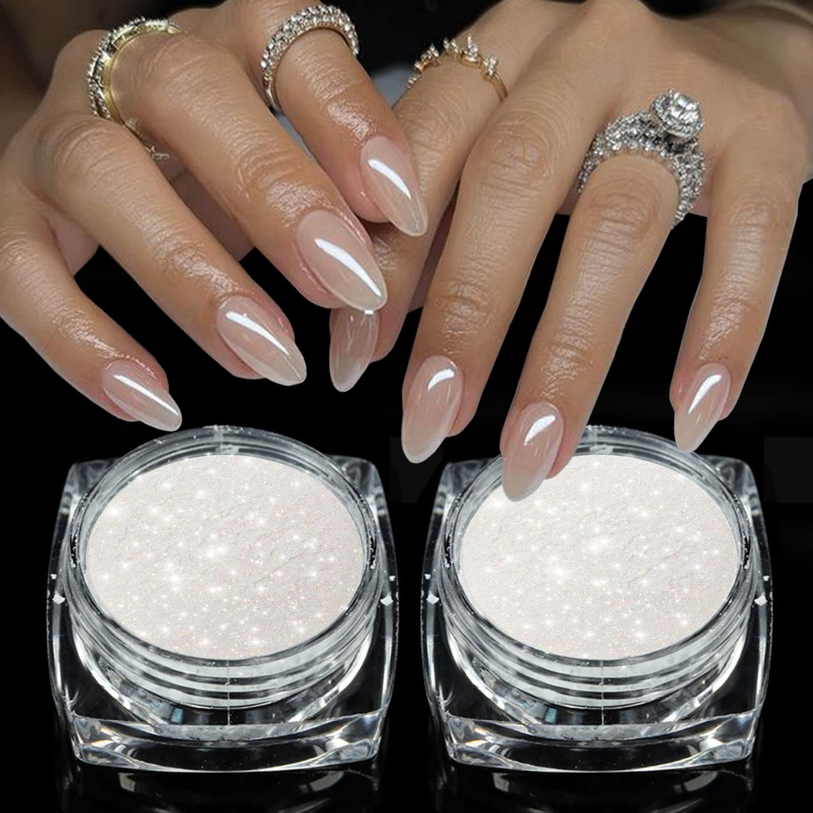 GZMAYUEN Super Glossy Mirror Effect White Pearl Chrome Nail Powder