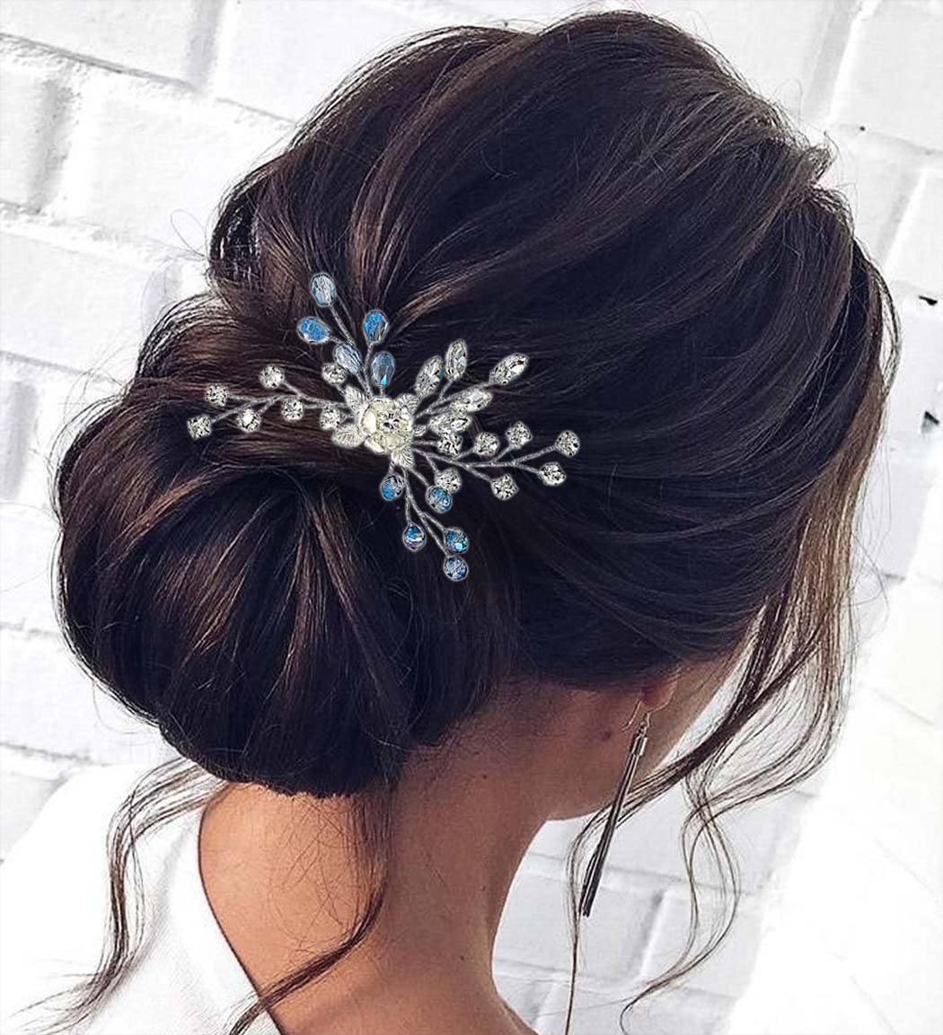 Jeairts Flower Wedding Hair Pin Silver Rhinestone Bridal Hair