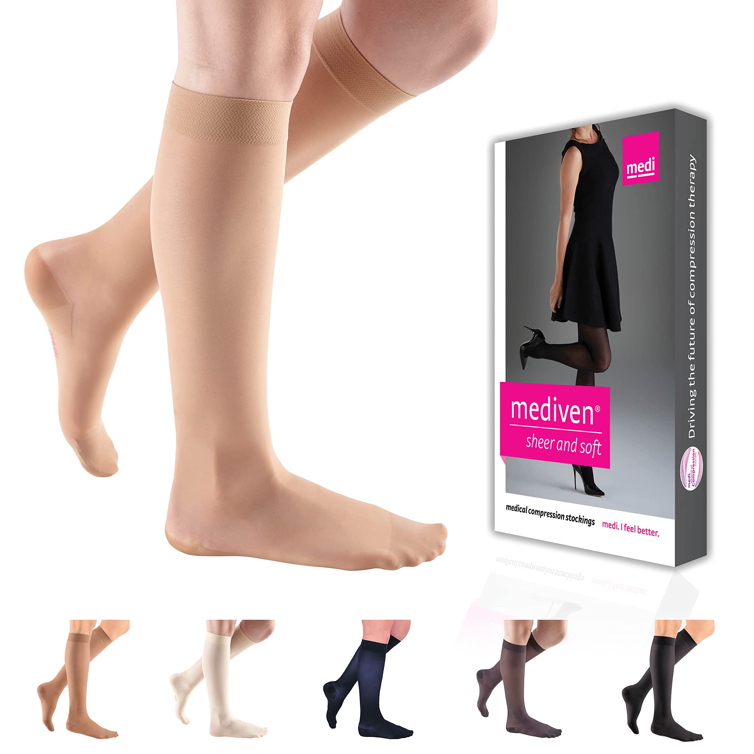 mediven sheer & soft for Women 30-40 mmHg Calf High Closed Toe Compression  Stockings Natural III-Petite Natural III