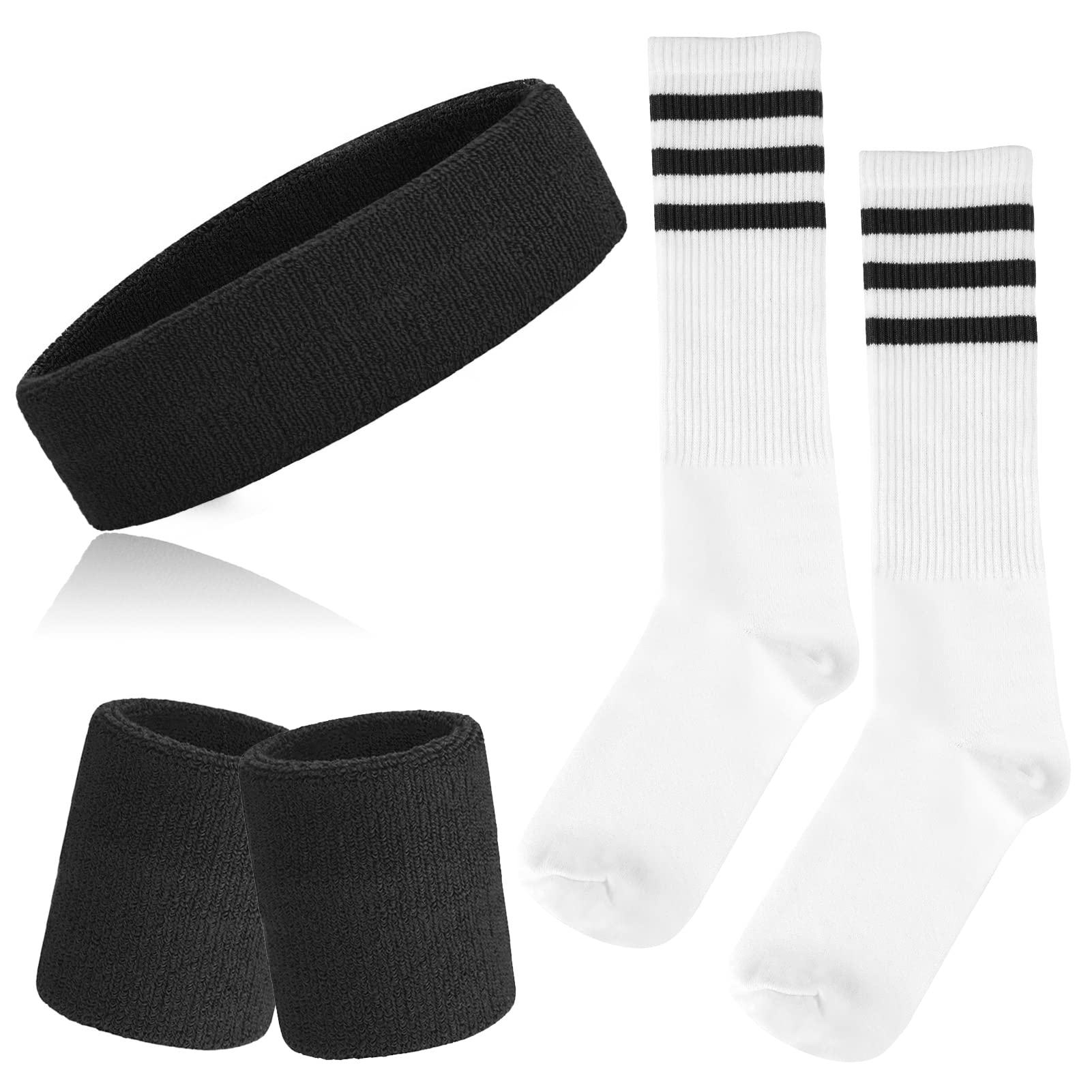 White/Black Stripe Athletic Thigh Highs, 80s