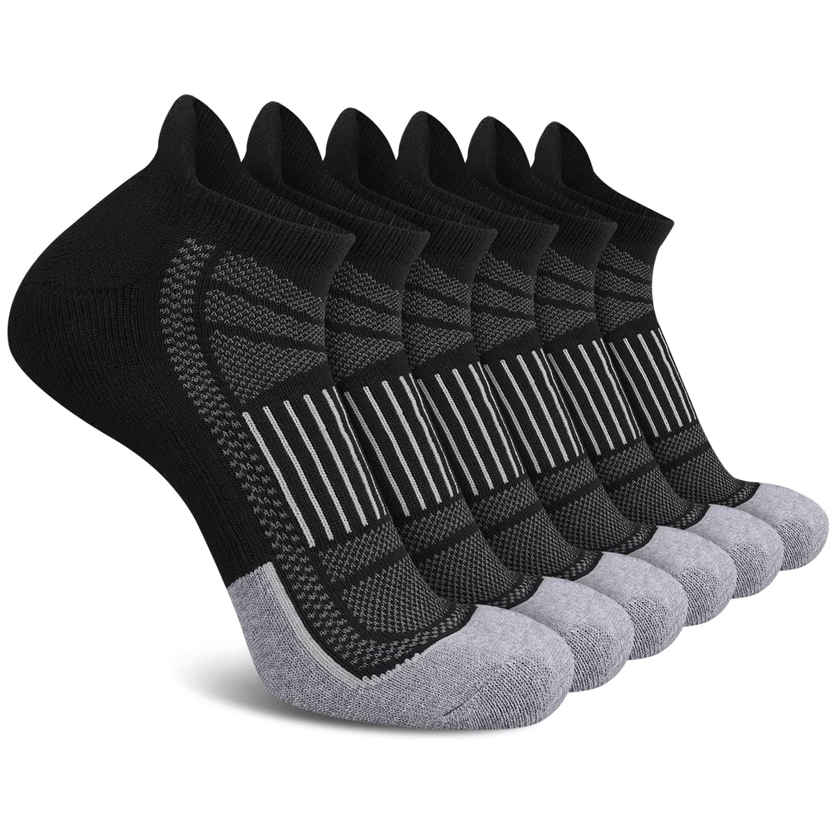 eallco Mens Ankle Socks Low Cut Athletic Cushioned Running Tab Socks 6 Pack