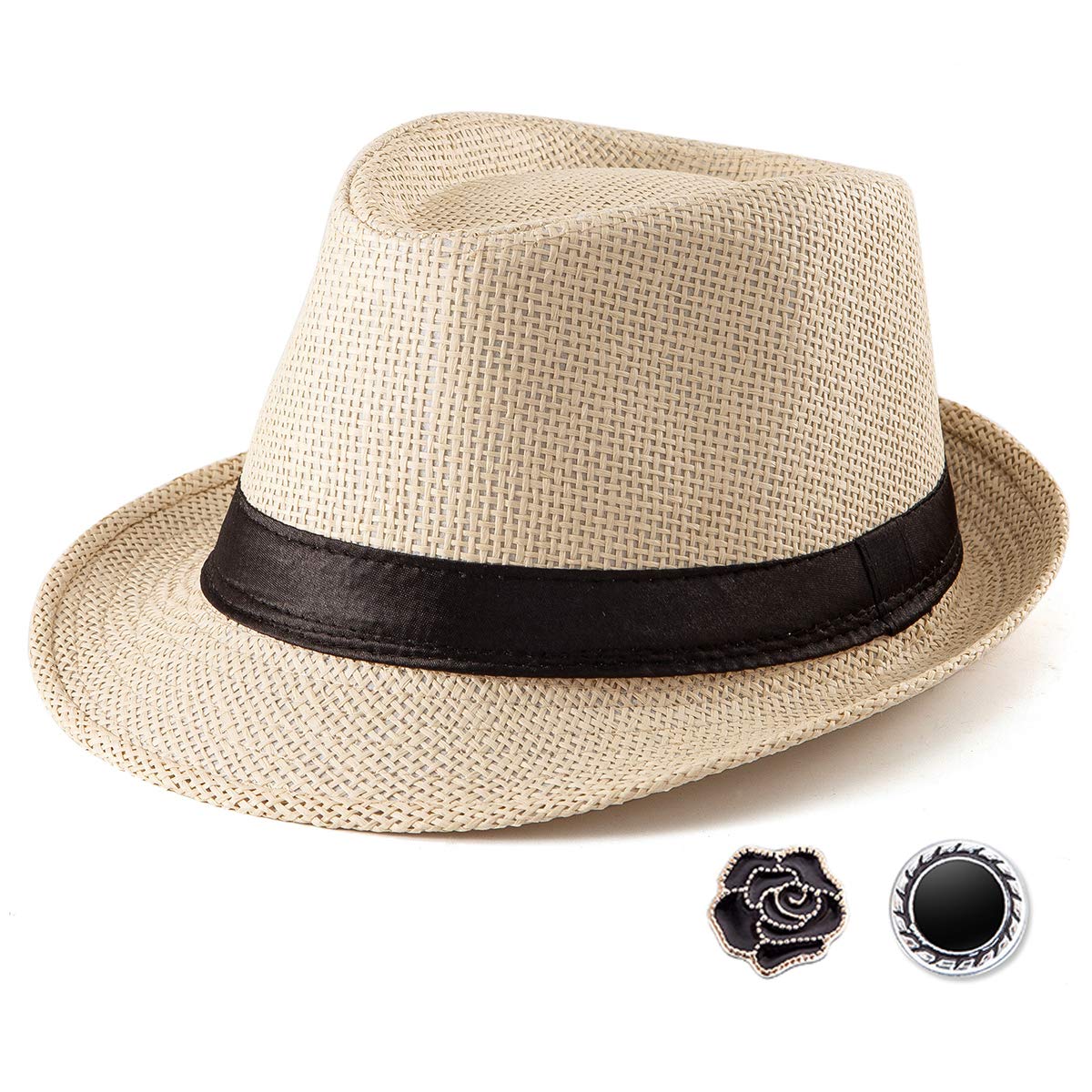 Straw Fedora Hat Mens Fedora Hats for Men Trilby Hat Sun Hat Panama Hat  Wool 001 Beige, Size: 7 1/4 (58cm), Fits 22 - 22 7/8 80% Paper Straw, 20%  Nylon