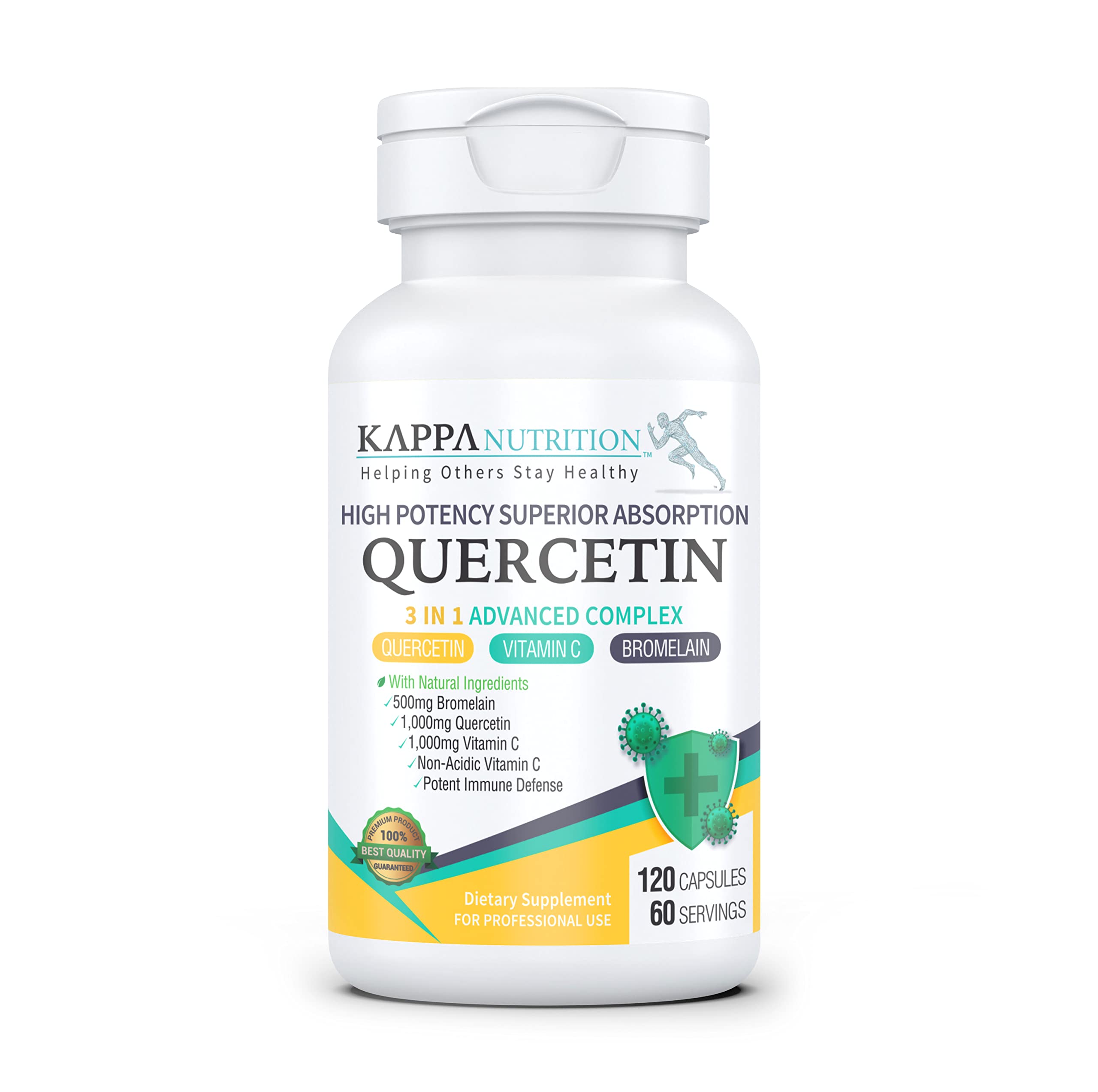 120 Capsules), Quercetin 1,000mg, Bromelain 500mg and Vitamin C 1,000mg, 1 from Kappa Nutrition. Supports Immune, Cardiovascular & Respiratory Health, Seasonal Allergy Relief.