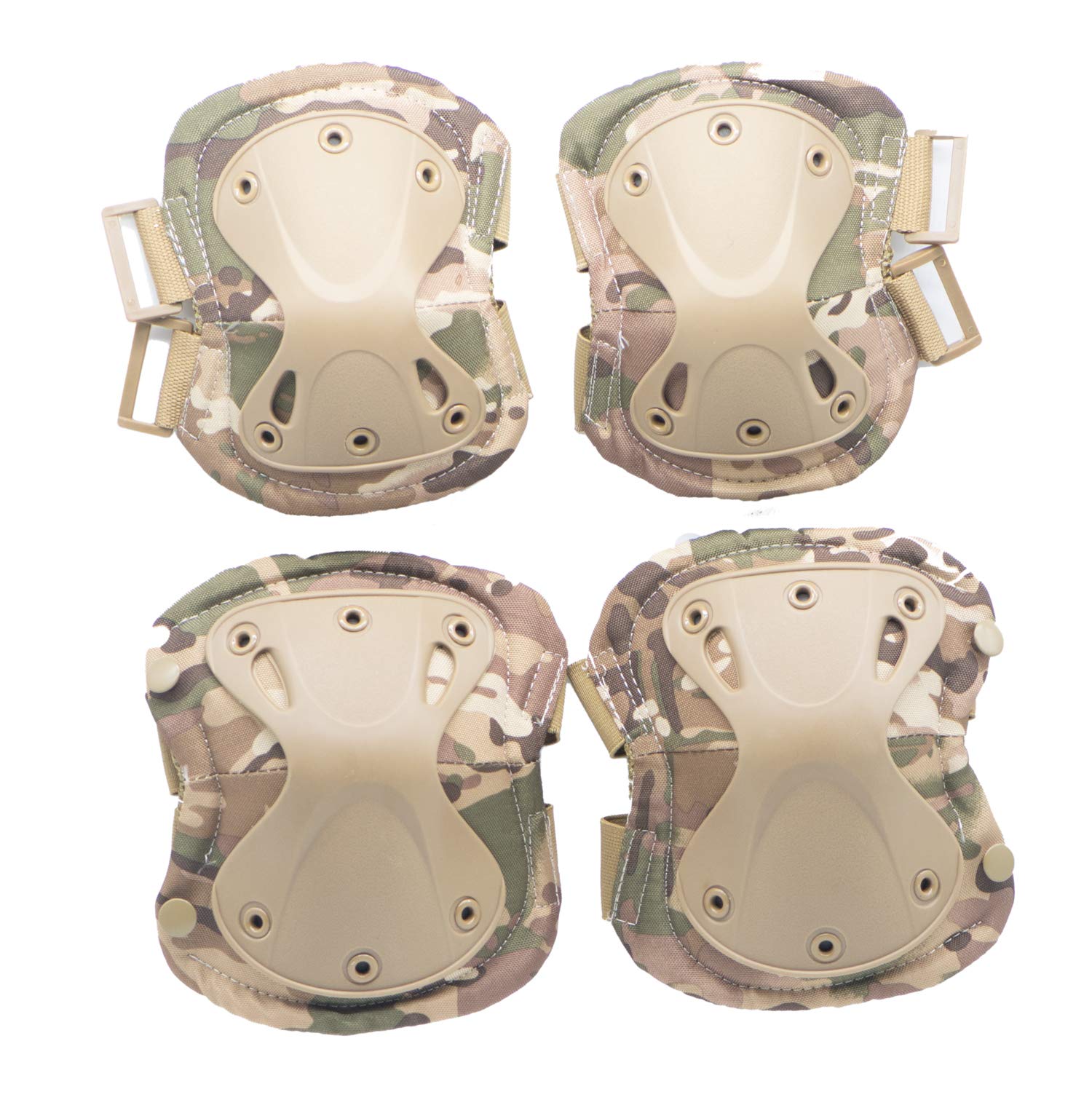 Military Tactical Multicam Knee and Elbow Pads ,Professional Skate Protective  Pad Army Combat Airsoft Hunting Paintball Swat Outdoor Sports Safety  Gear,Adjustable Straps Gel Cushion (Green-CP)