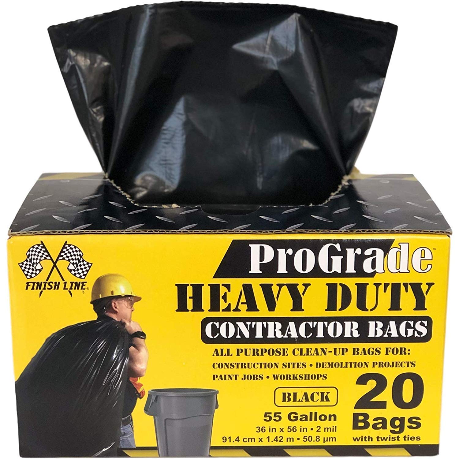 55 Gallon 2 MIL Trash Bags, Black Contractor Bags