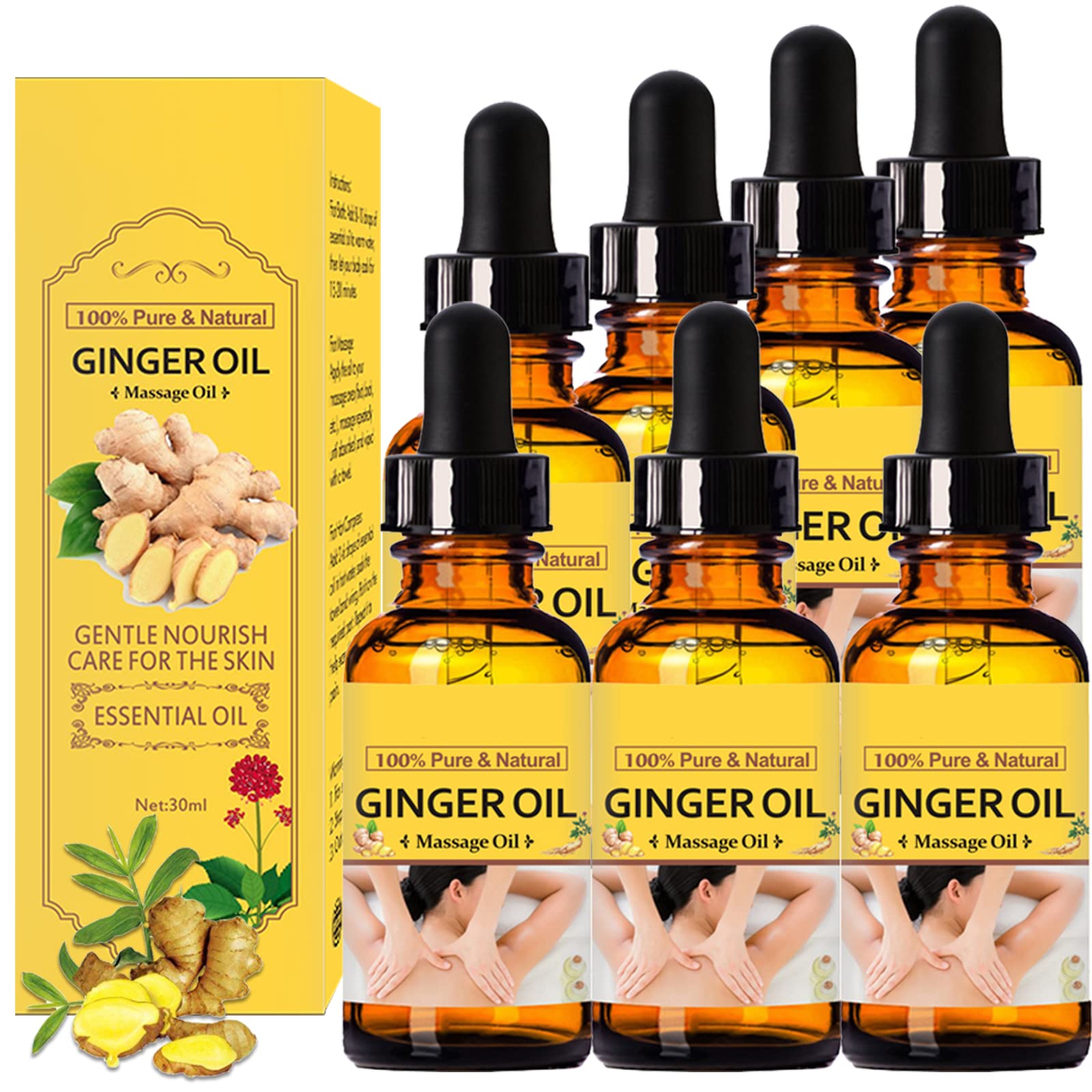 7 Pack Lymphatic Drainage Ginger Oil Belly Drainage Ginger Oil Massage Oil Natural Plant Aroma