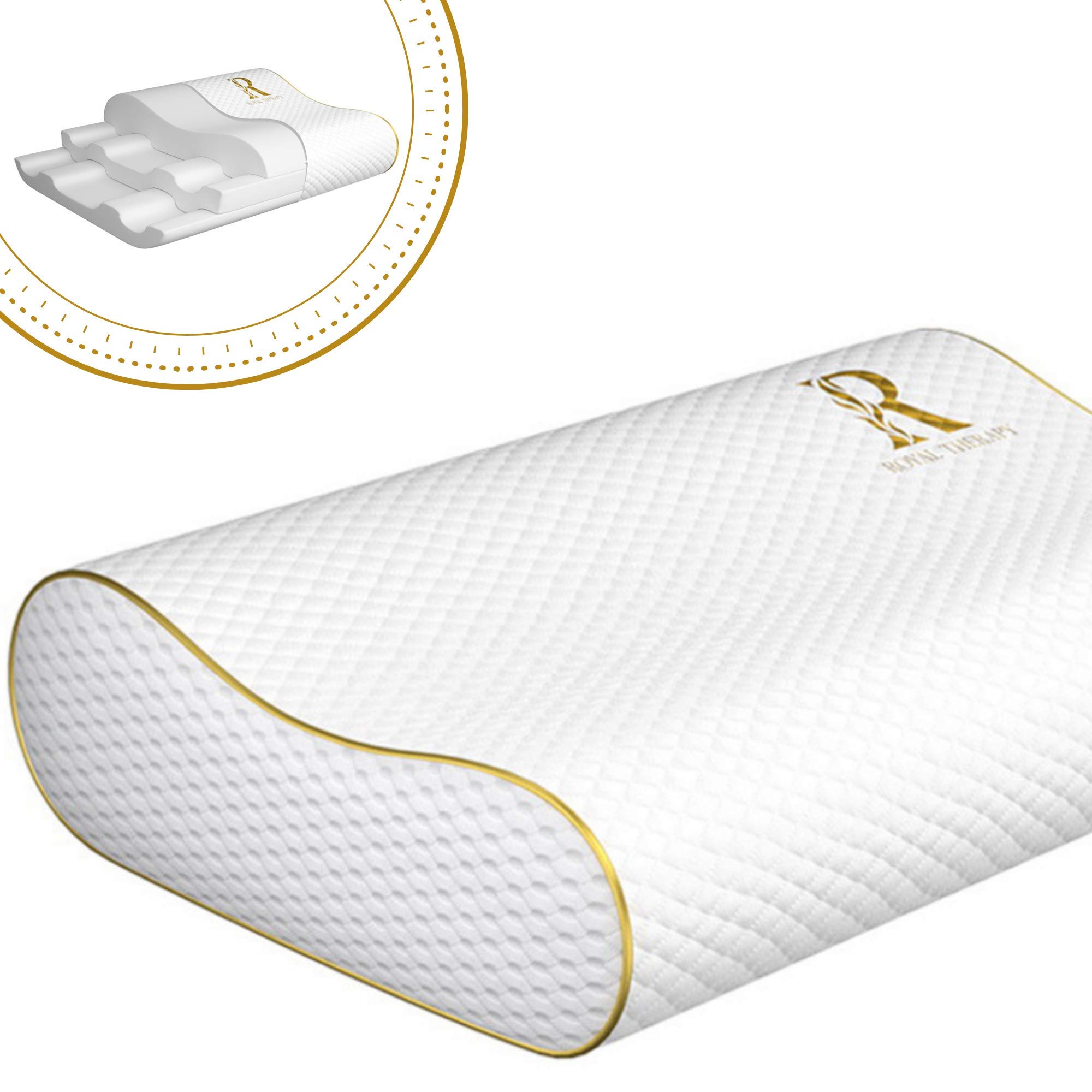 Purenlatex 14cm 2 Pcs Contour Orthopedic Memory Foam Cervical Pillow and  Waist Pillow Set for Side Back Sleepers Spine Protect