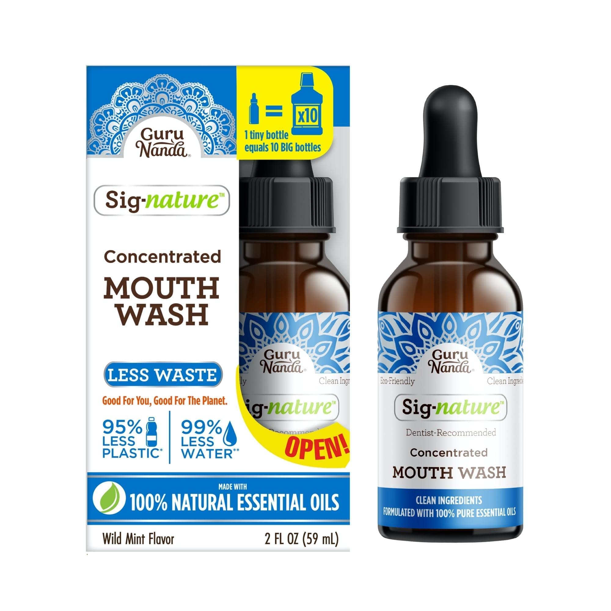 GuruNanda Concentrated Mouthwash, Helps with Bad Breath, Promotes Teeth  Whitening, Made with 100% Natural Essential Oils, 1 Bottle Equals 300  Rinse, Fluoride-Free - Mint Flavored (2 oz) 2 Fl Oz (Pack of 1)