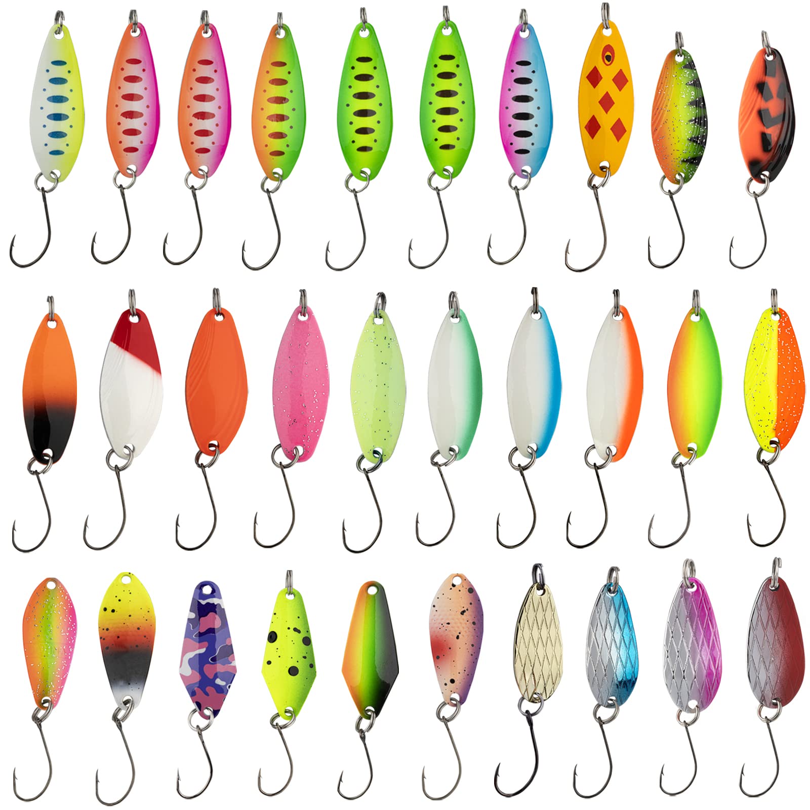 30PCS/bag Trout Spoon Metal Fishing Lures Spinner Baits Bass