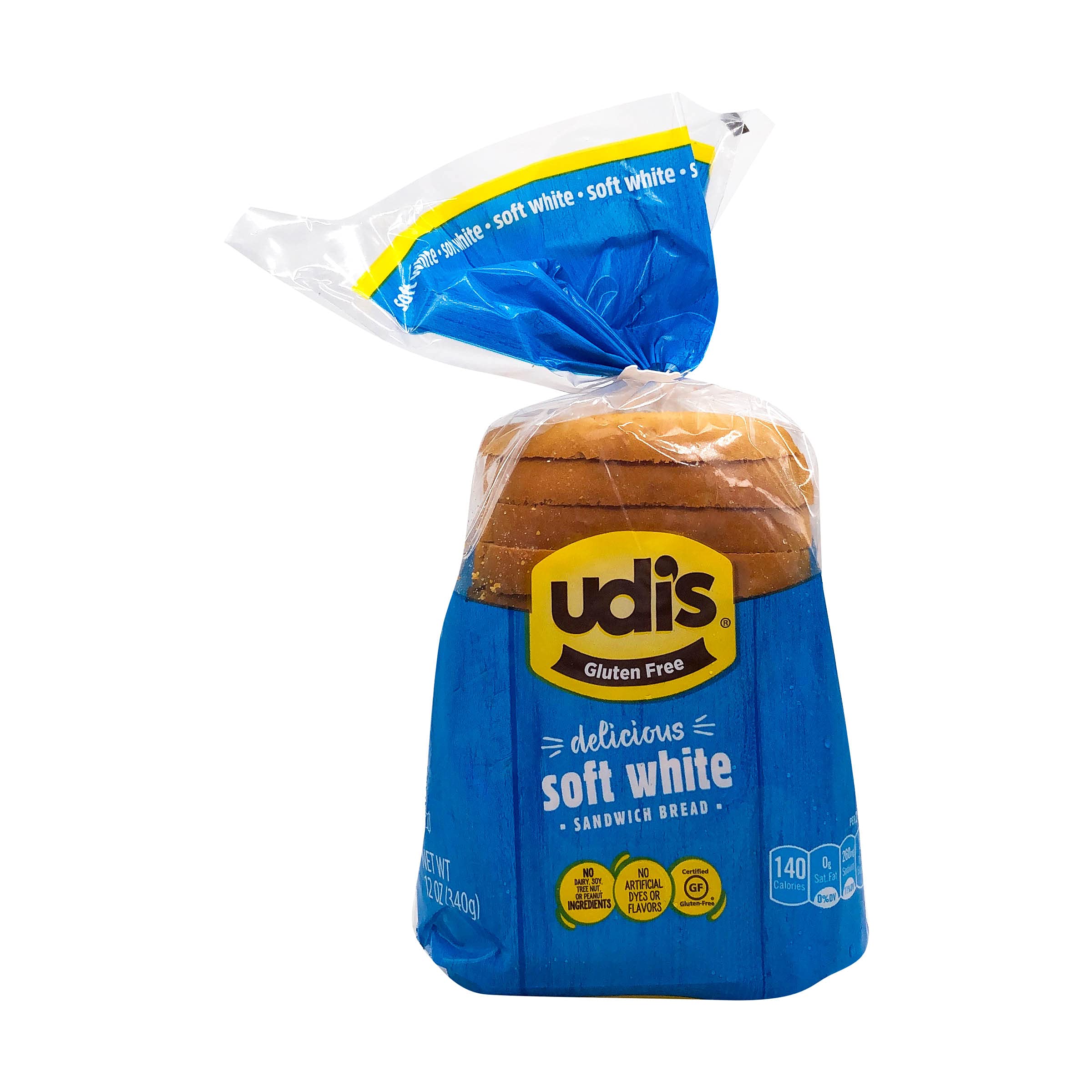 Udis Gluten Free Delicious Soft White Sandwich Bread Sliced 12 oz Loaf