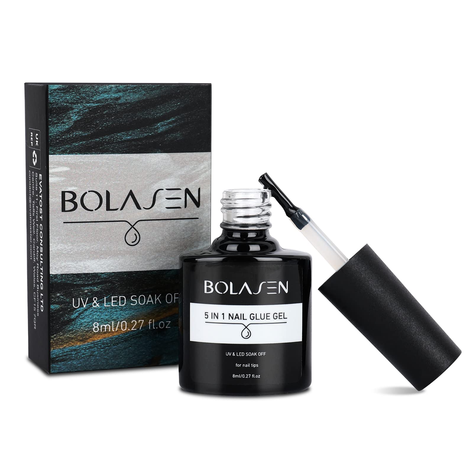 BOLASEN 5 in 1 Gel Nail Glue for Acrylic Nails - 1PCS 8ML Curing Needed UV  Extension Glue, Brush On Gel X Nail Glue for Press On Nails and Nail Tips,  Super