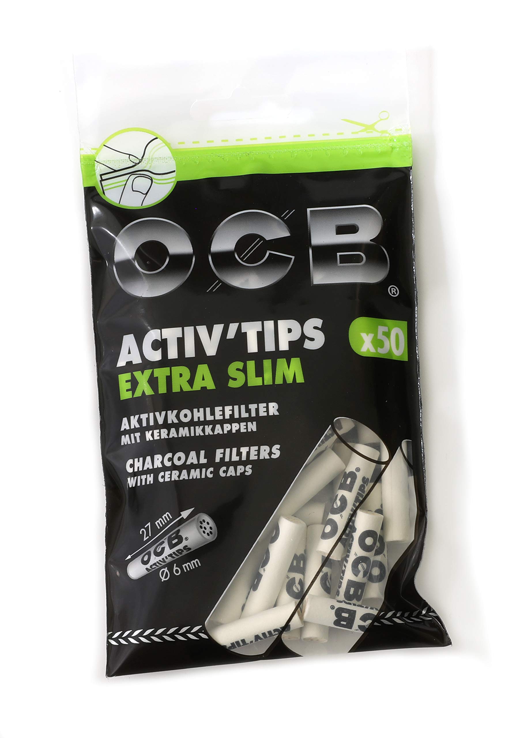  50 OCB Slim 7mm Activated Charcoal Filters ACTIV'TIPS - 1 Box :  Health & Household