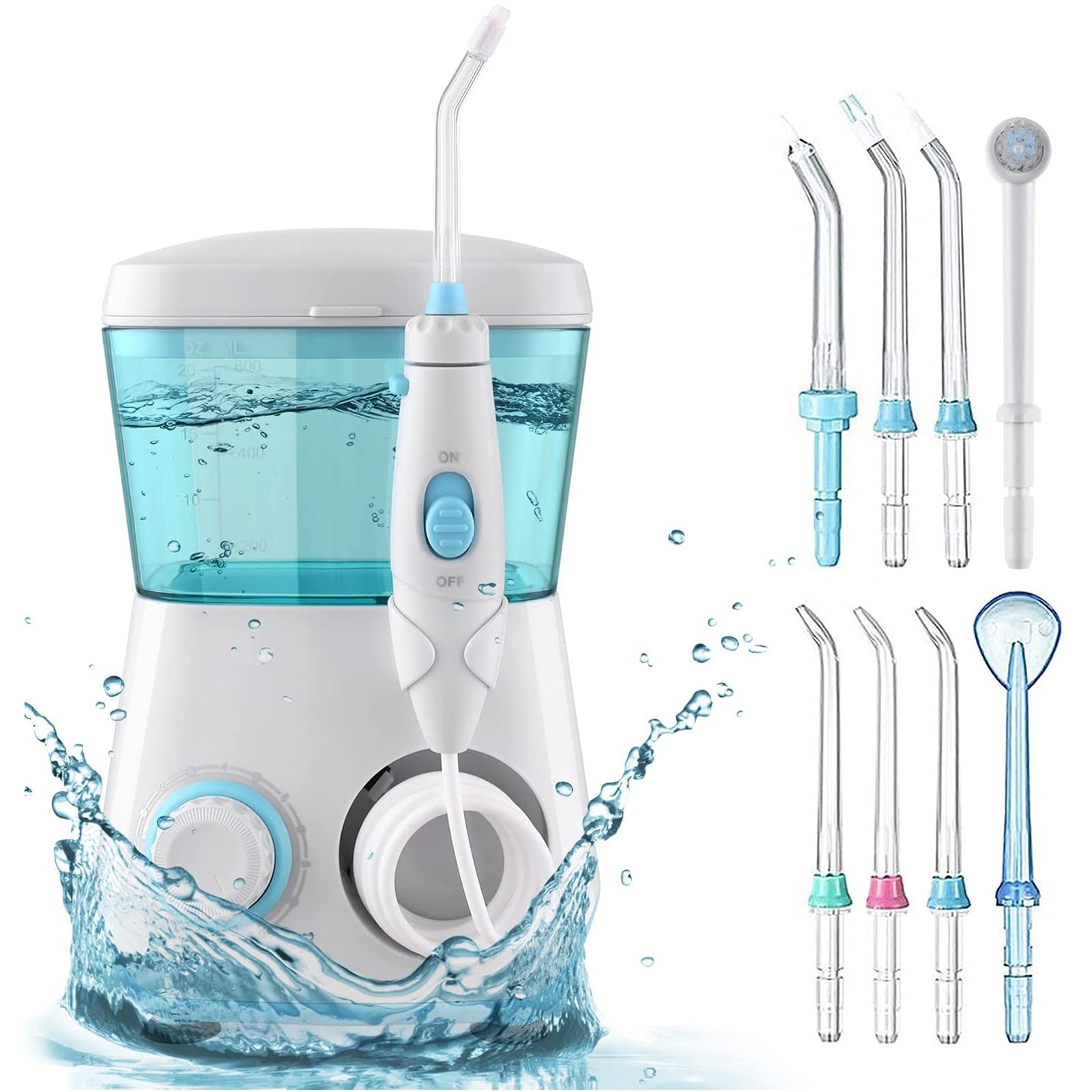 Water Dental Oral Irrigator for Teeth/Braces,10 Pressure Levels Water Teeth  Cleaner 8 Water Jet Tips for Family, 600ML Electric Dental Flosser Pick