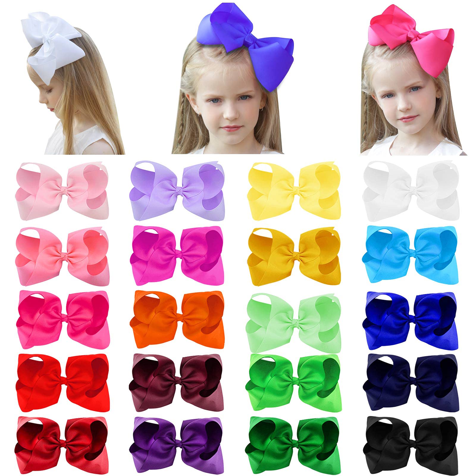 3/4/6/8 inch Colorful Grosgrain Ribbon Hair Bows Clips For Baby