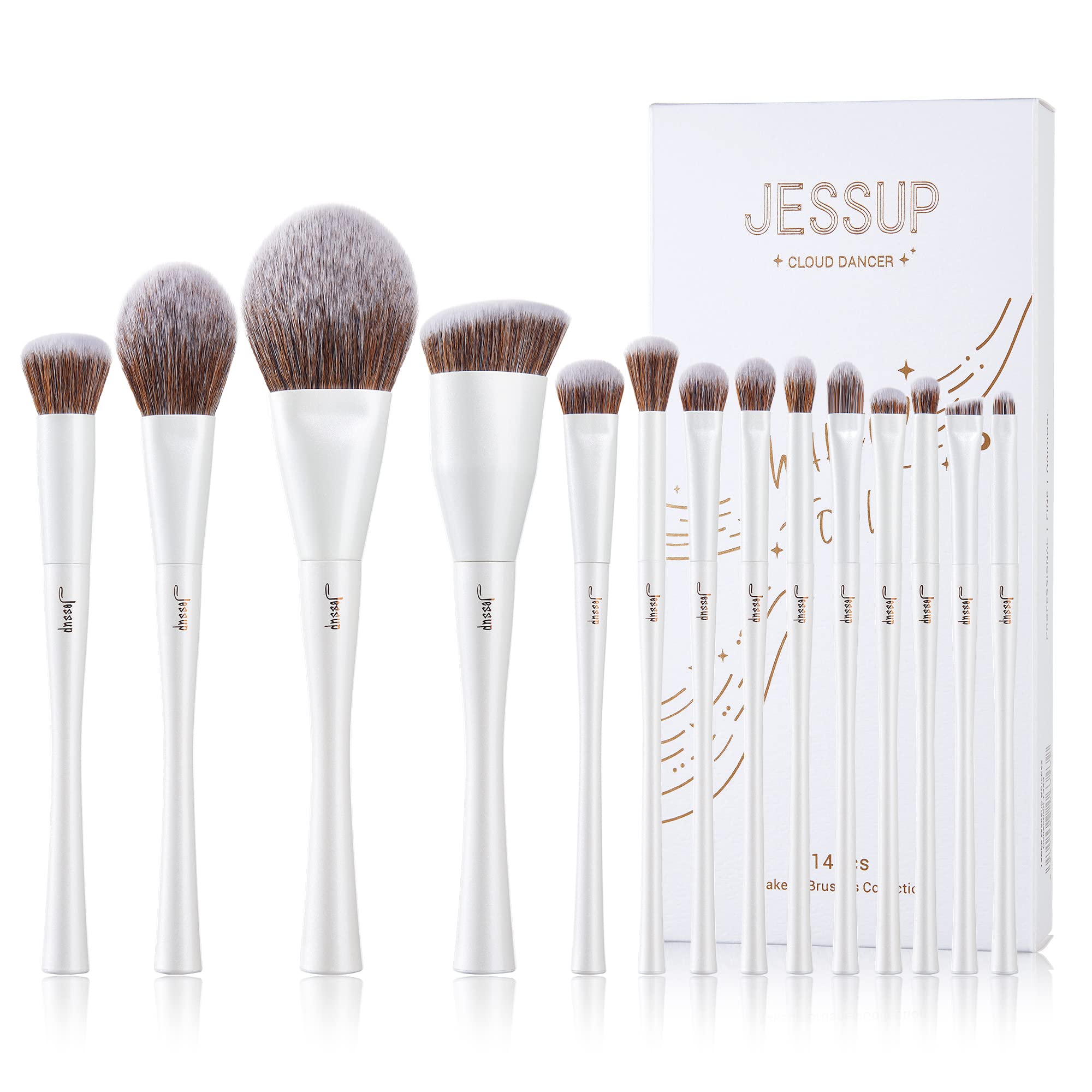 Jessup Brand 25pcs Professional Makeup Brush Set Beauty Cosmetic Foundation  Powder Concealer Eyeshadow Blending Blush Highlighter Natural-Synthetic