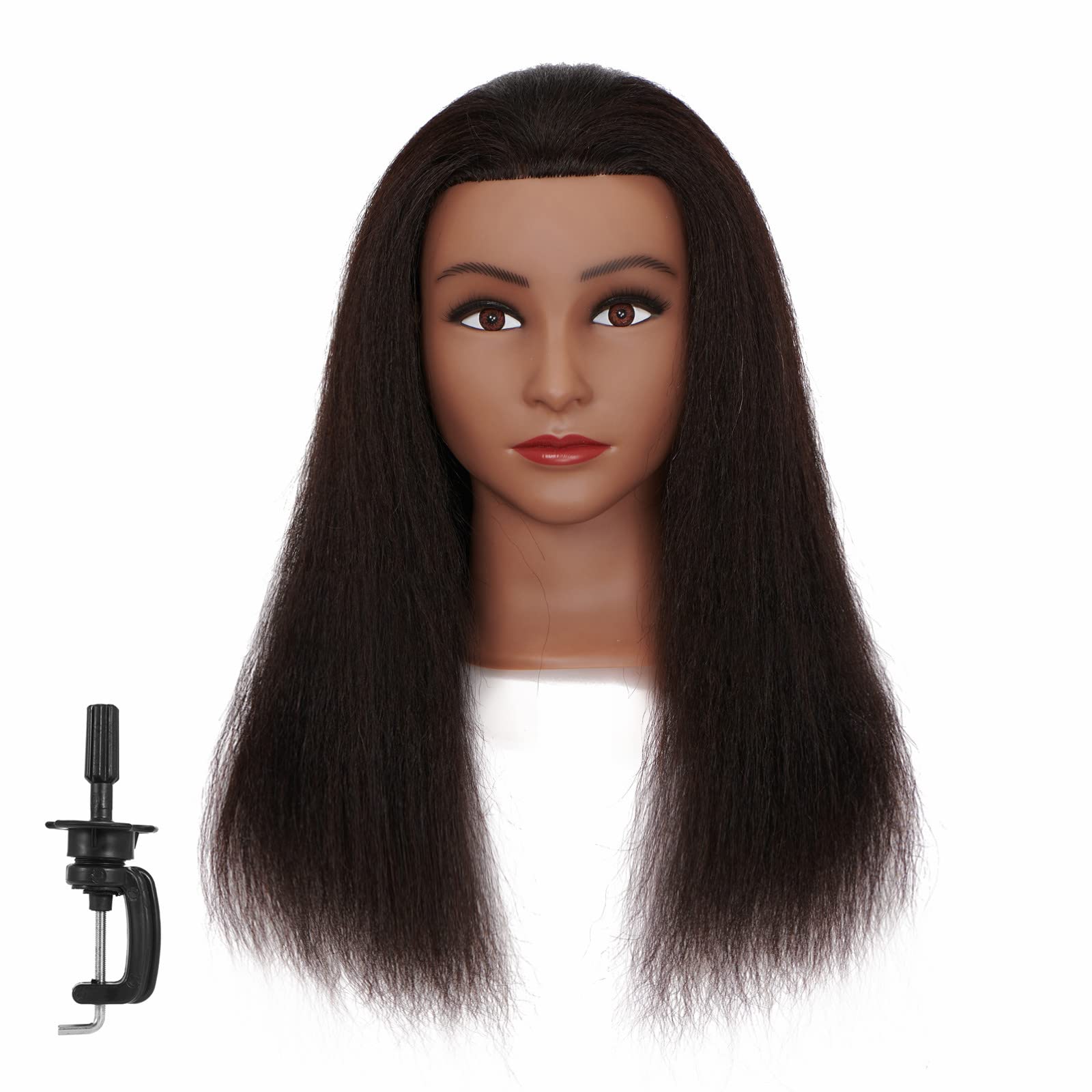 Mannequin Head With 100% Human Hair Straight Hair Training Head Manikin Head  Cosmetology Doll Head for Hairdresser Girls Practice Styling Braiding with  Clamp Stand
