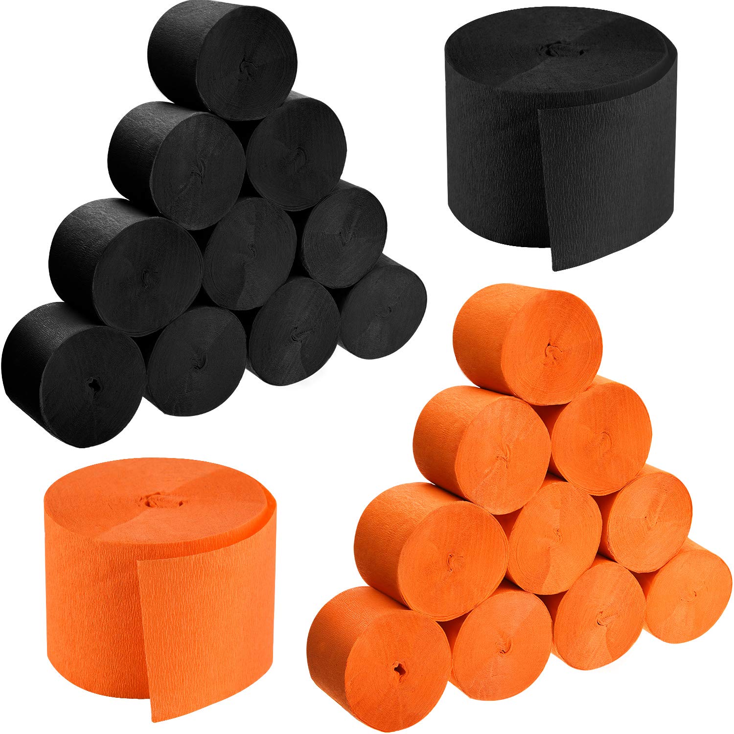 Crepe Paper Streamers 4 Rolls 72ft in 2 Colors for DIY(Orange,Black) 