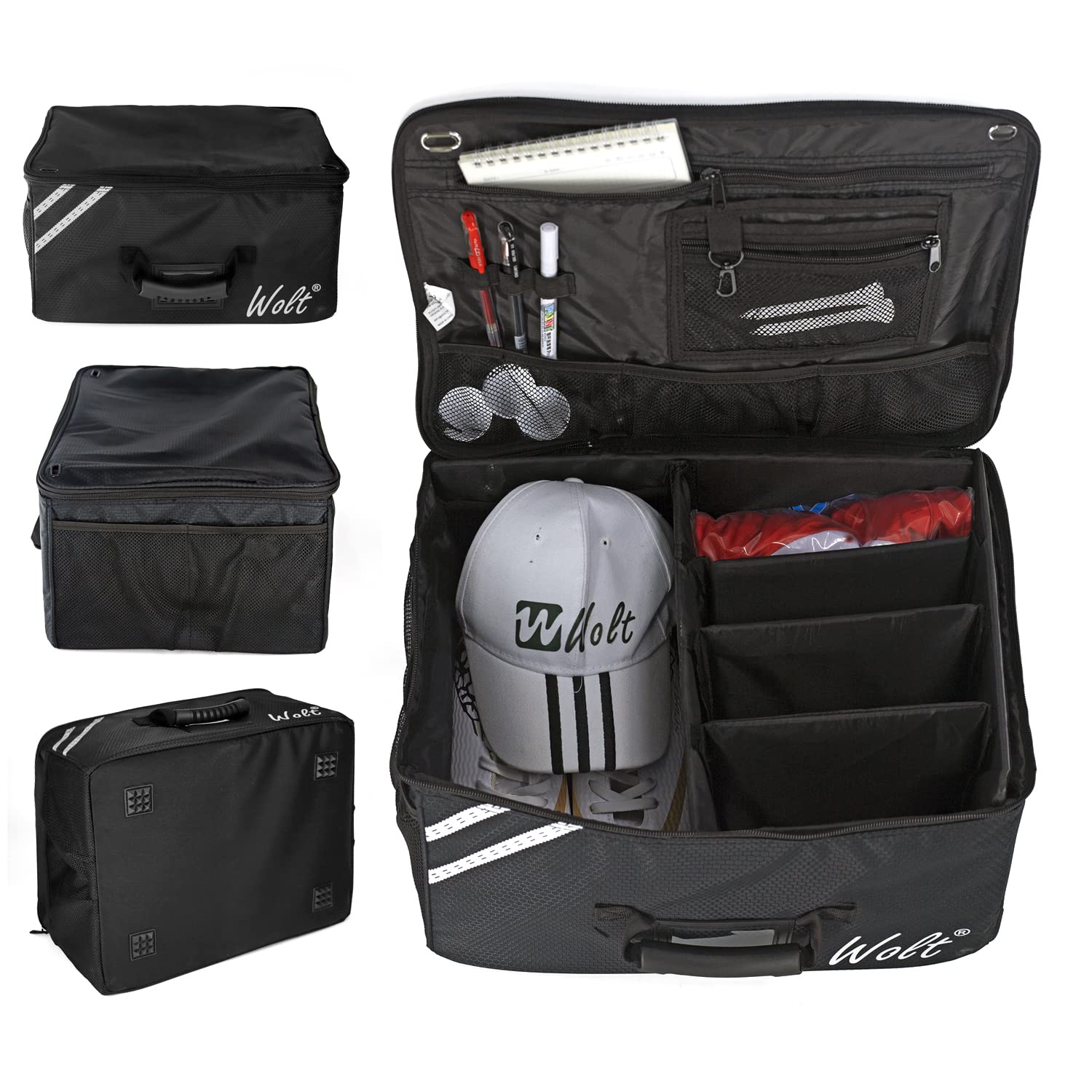 WOLT Golf Trunk Organizer Storage - Waterproof Car Golf Locker for Golf  Accessories, Golf Gloves, Tees, Balls, Collapsible & Adjustable Clapboard  Design Black