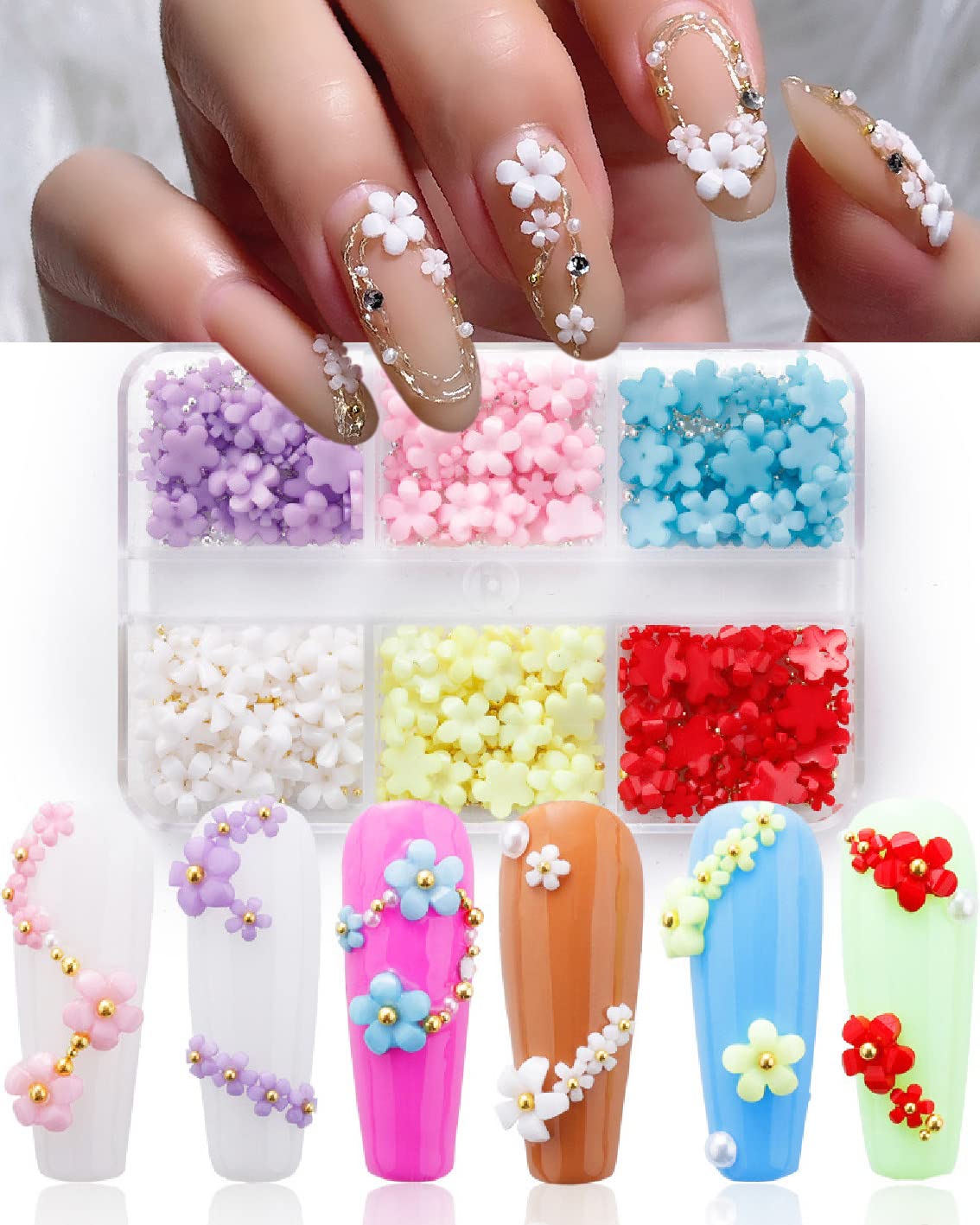 Set 3D Flowers for Nails White Acrylic Nail Flower 