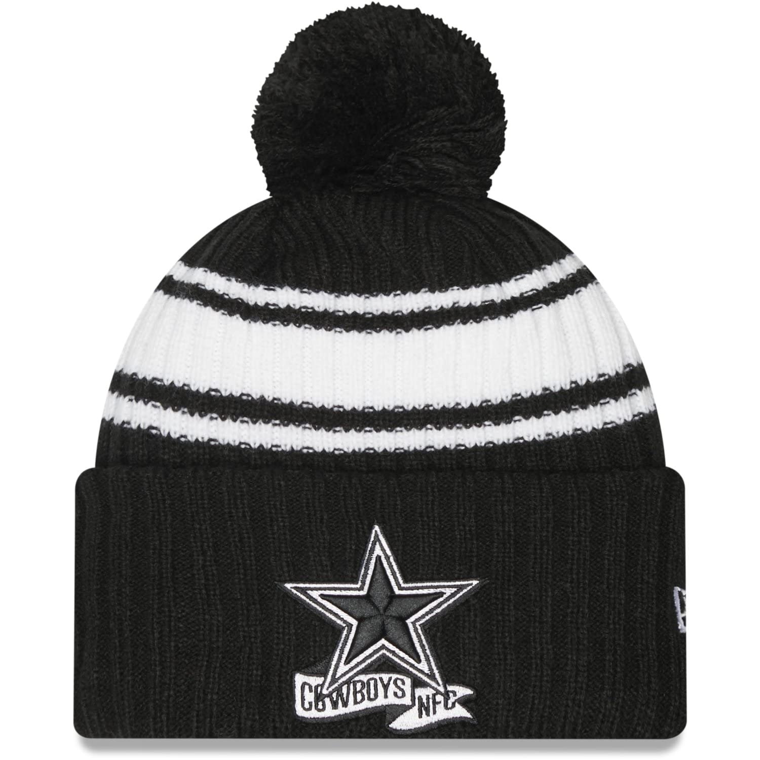 New Era Men's NFL 2022 Sideline Cuffed Pom Knit Hat Dallas Cowboys, Black  One Size