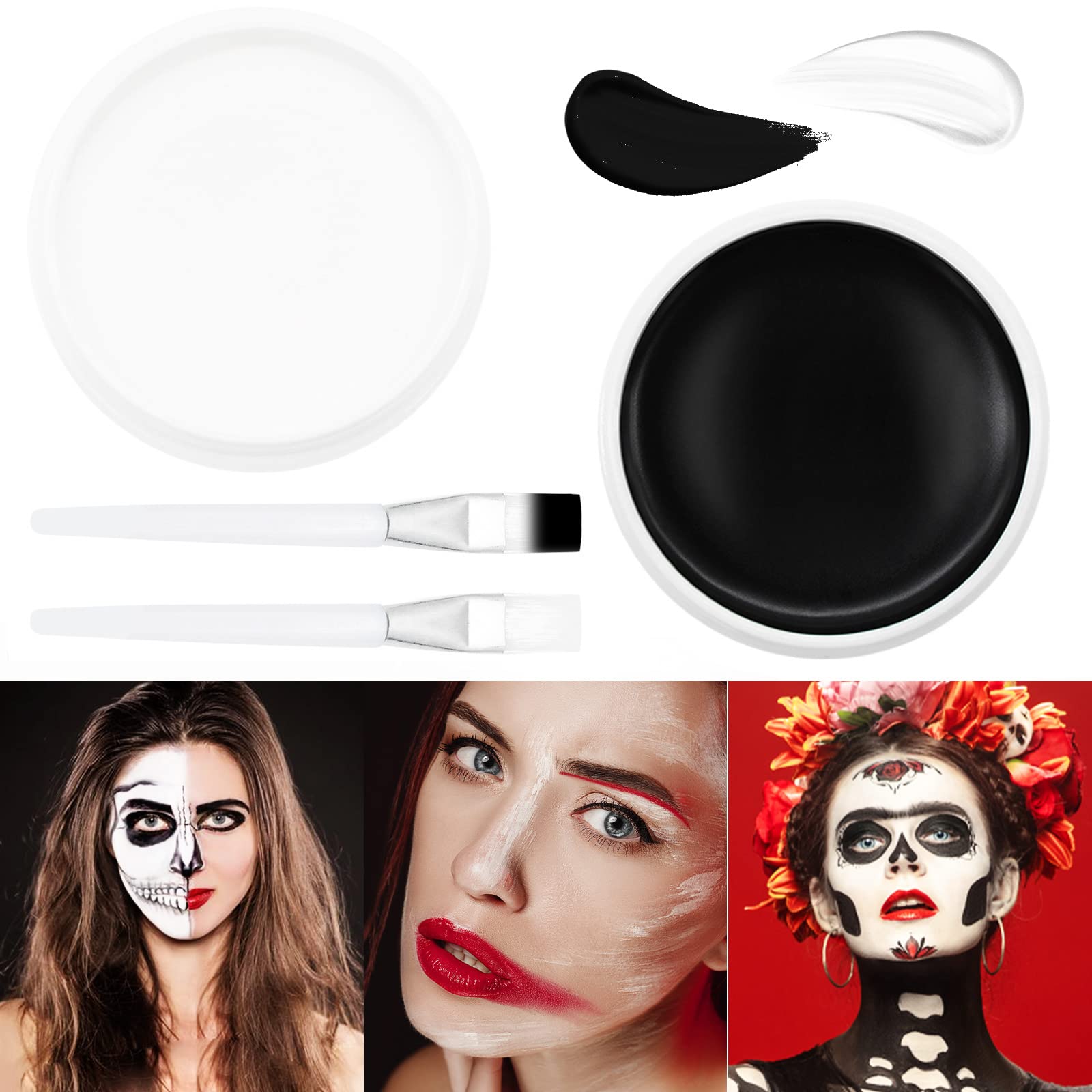 Halloween Makeup Body Paint, Black + White Face Body Paint Halloween Cosplay  Makeup Kit With Brush For Kids And Adults Halloween Party Halloween Decor