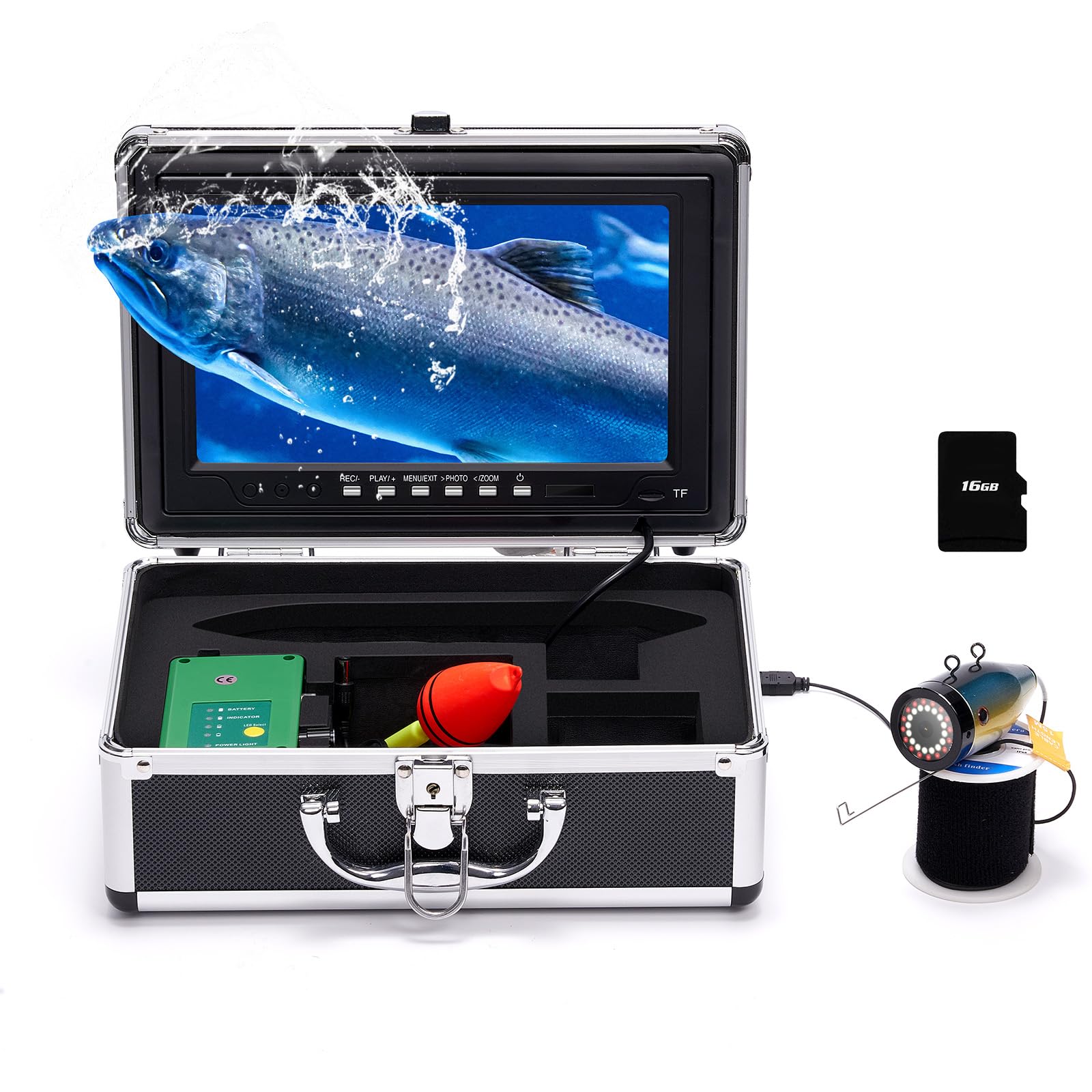Eyoyofishcam Underwater Fishing Camera Ice Fishing Camera 10.1 Inch w/DVR  720P Portable Video Cameras Fish Finder 10.1 IPS Monitor + 15 IR & 15 LED  Lights Underwater Camera for Ice Fishing (16GB)