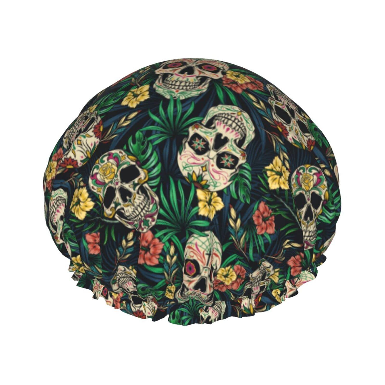 Sugar Skull Shower Cap For Women Reusable Waterproof Shower Caps