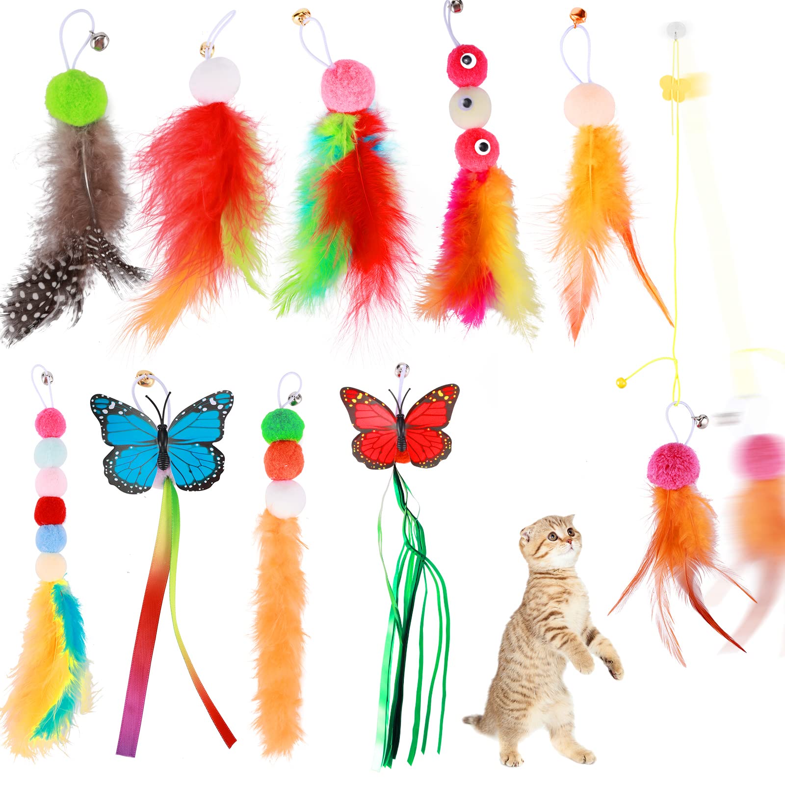  Cat Toy Feather Wand (Including 3X Feather Refills