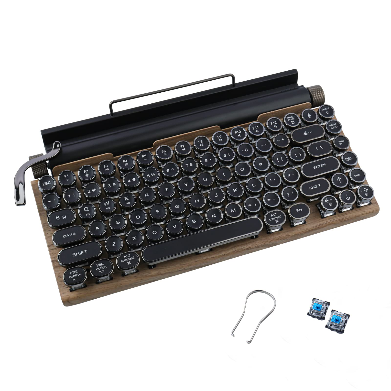 JOMKIZ Retro Typewriter Style Mechanical Gaming Keyboard Blue Switch 83  Keys Adjustable Brightness Mechanical Wired for PC Tablet for iOS Android  Phones