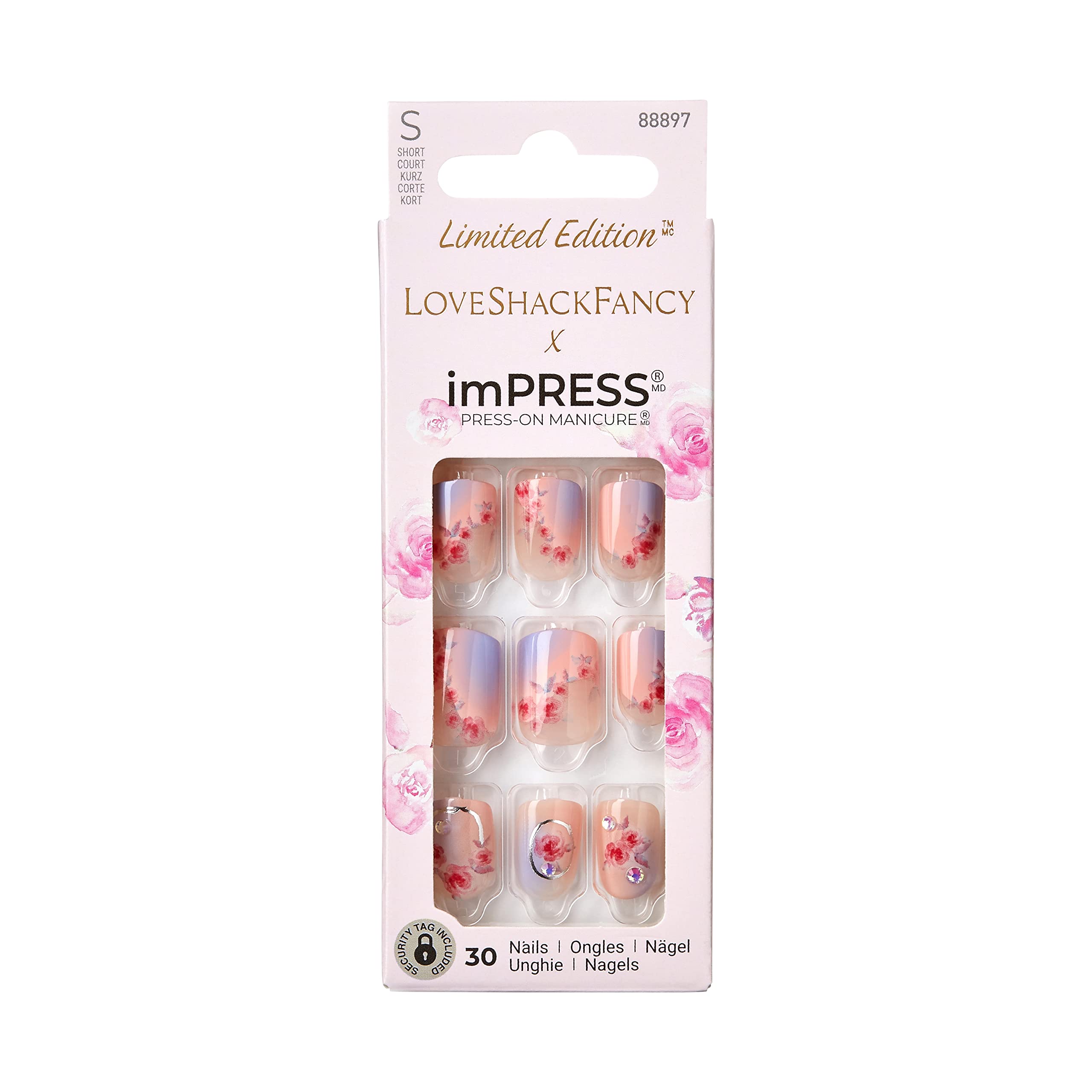 KISS LoveShackFancy x imPRESS Press-On Manicure Limited Edition Style  Sunkissed Peach Short Square Pink Press-On Nails Includes Prep Pad Mini  Nail File Cuticle Stick & 30 Fake Nails