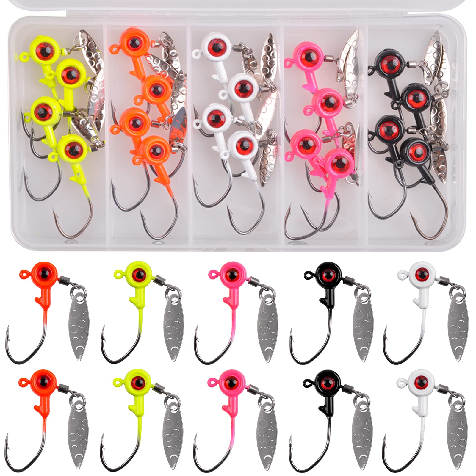Underspin Swimbait Weighted Hooks, 10Pcs Underspin Jig Heads Swimbait Hooks  with Spinner Blade Twist Lock Weighted Fishing Hook for Soft Lures