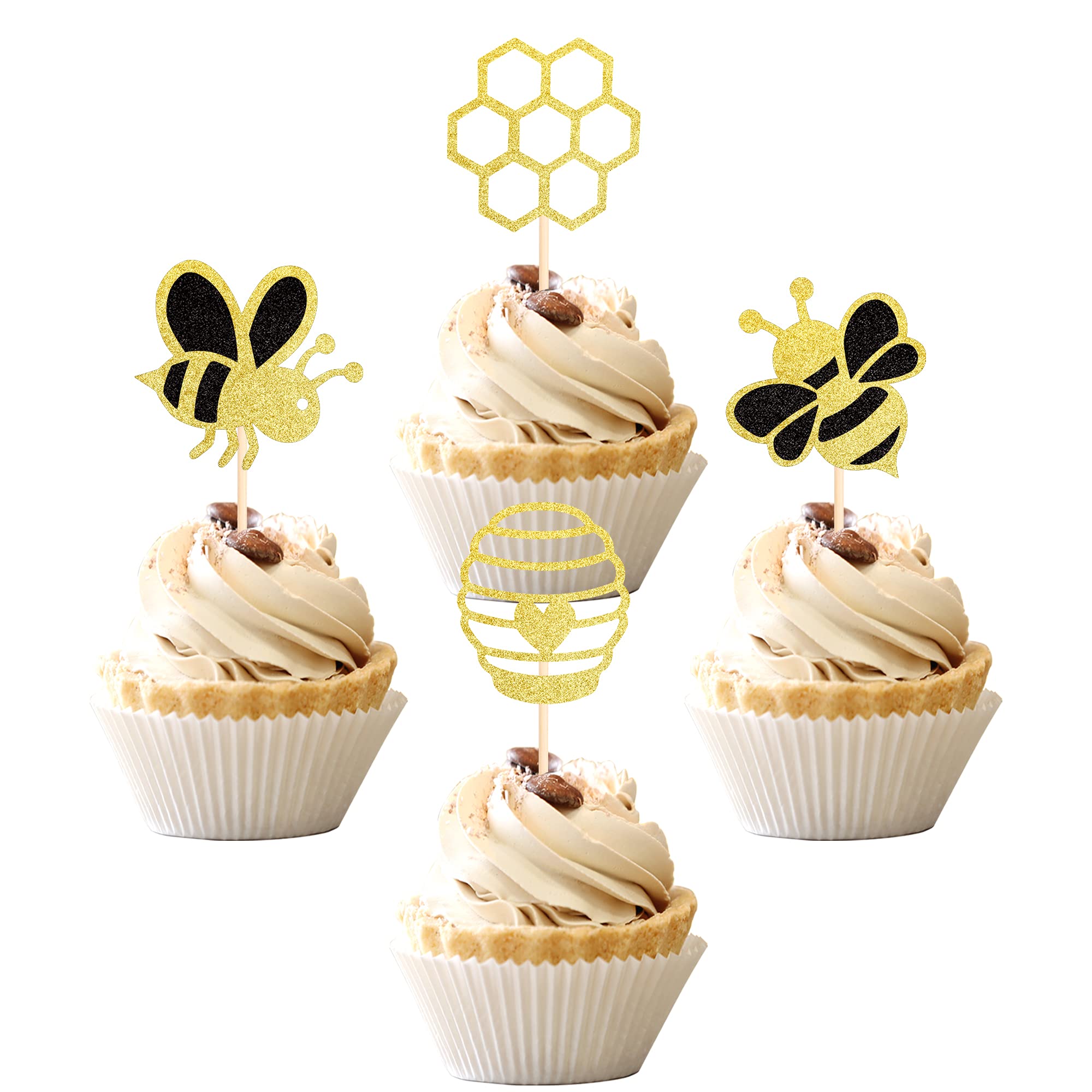 36 PCS Bumble Bee Cupcake Toppers Glitter Bee Gender Reveal