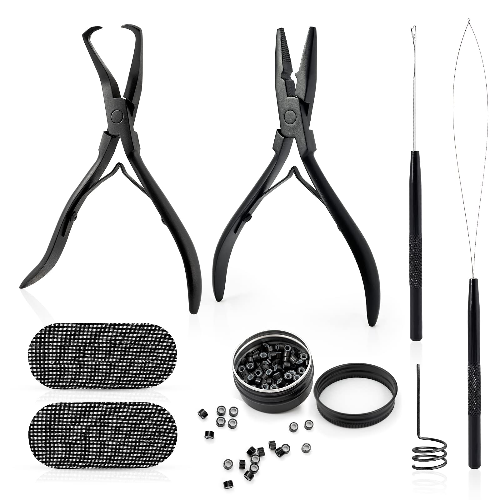 HairMujer Hair Extensions Tools Kit for Fusion Micro Beads 1000 PCS Micro  Silicone Rings(Black*2) + Pliers + Pulling Hook for Professional Hair