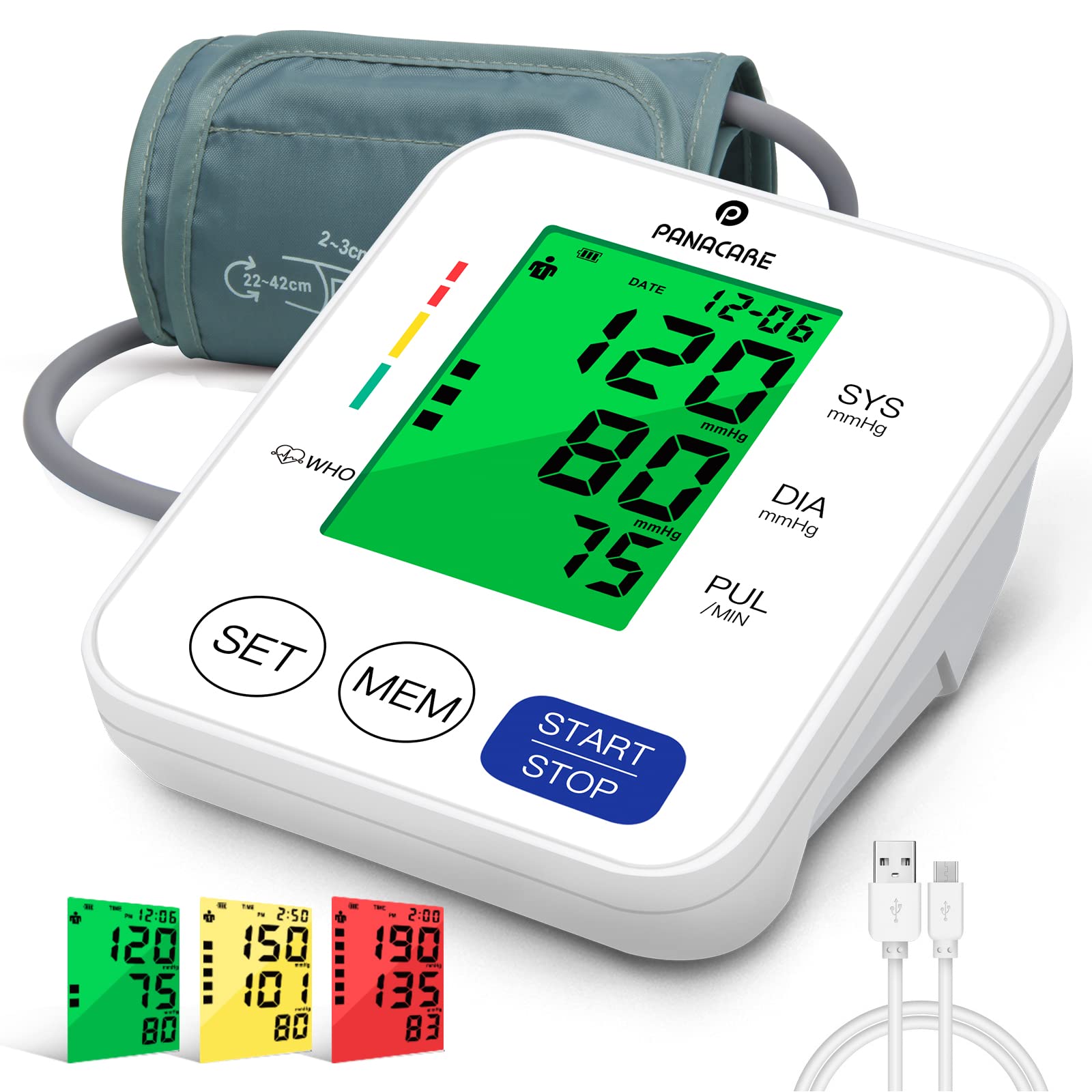 Arm Digital Blood Pressure Monitor with Medium Cuff,Accurate USB  Rechargeable Automatic BP Machine for Home Use with Arrhythmia Detection,  Memory