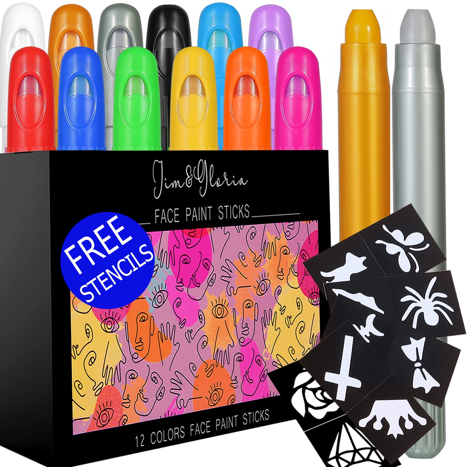 A set of 12 special markers for body art and face painting
