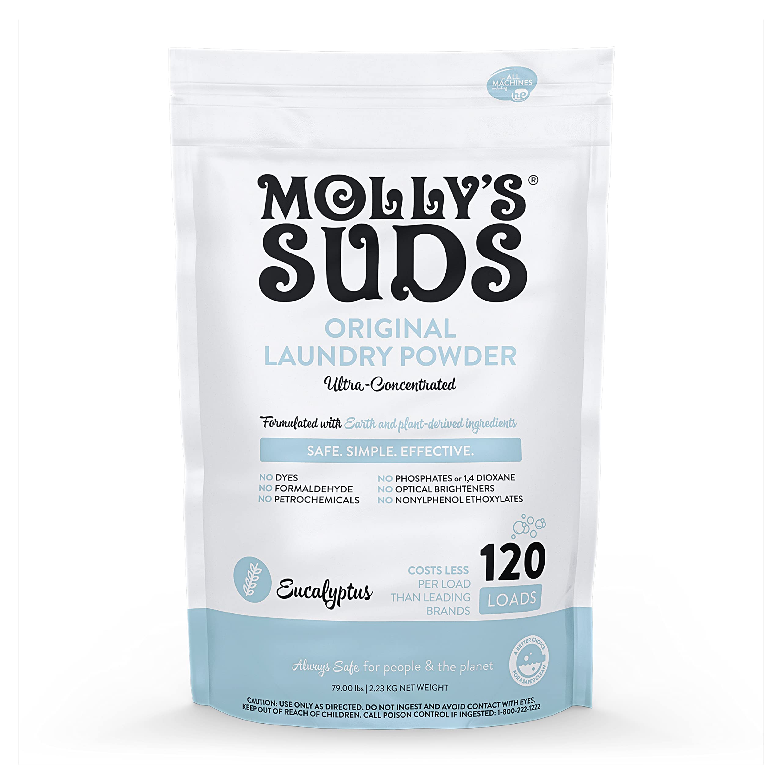 Molly's Suds Super Powder Detergent, Natural Extra Strength Laundry Soap,  Stain Fighting & Safe for Sensitive Skin, Earth Derived Ingredients