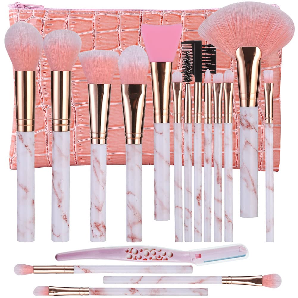 DUAIU Makeup Brushes 16PCS Marble Handle Professional Makeup Brushes Set  with 4PCs Makeup Sponge Foundation Brush Eyeshadow Brush Lip Brush Set Make