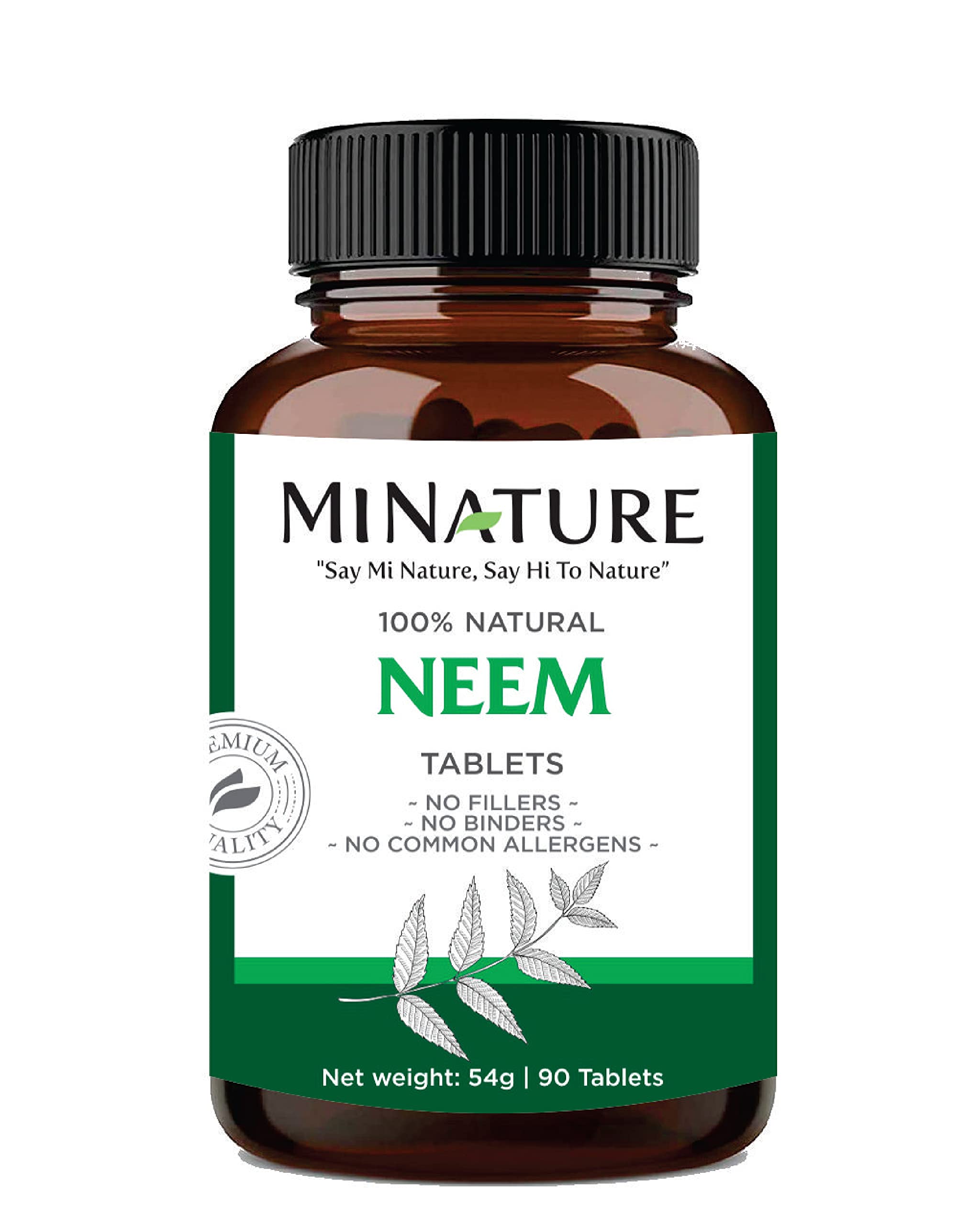 Neem Tablets by mi Nature 90 Tablets 1000 mg 45 Days Supply Clear