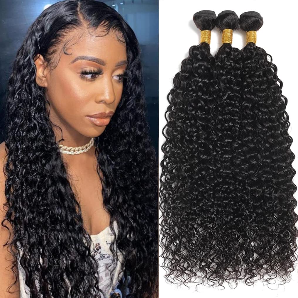  Water Wave Hair Bundles Human Hair Bundles Water Wave  Brazilian Curly Wave Human Hair 3 Bundles 100% Unprocessed Wet and Wavy  Human Hair 3 Bundles for Black Women Double Weft