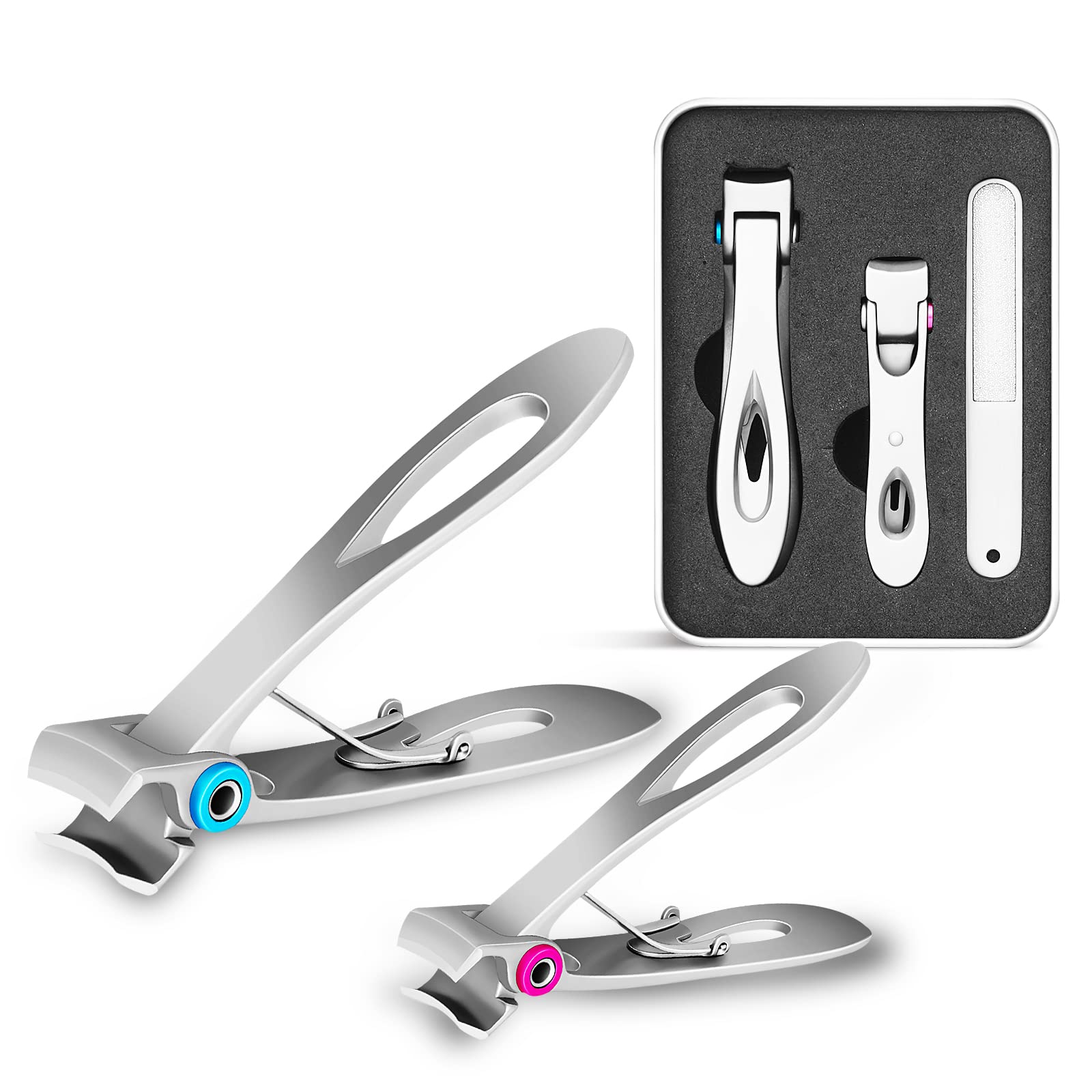 0.6in Wide Jaw Opening Nail Clippers for Thick Nails,Finger Nail Clippers  for Ingrown Toenail Clippers for Men,Tough Nails, Seniors, Adults.Deluxe  Sturdy Stainless Steel Big 3PCS(Silver)