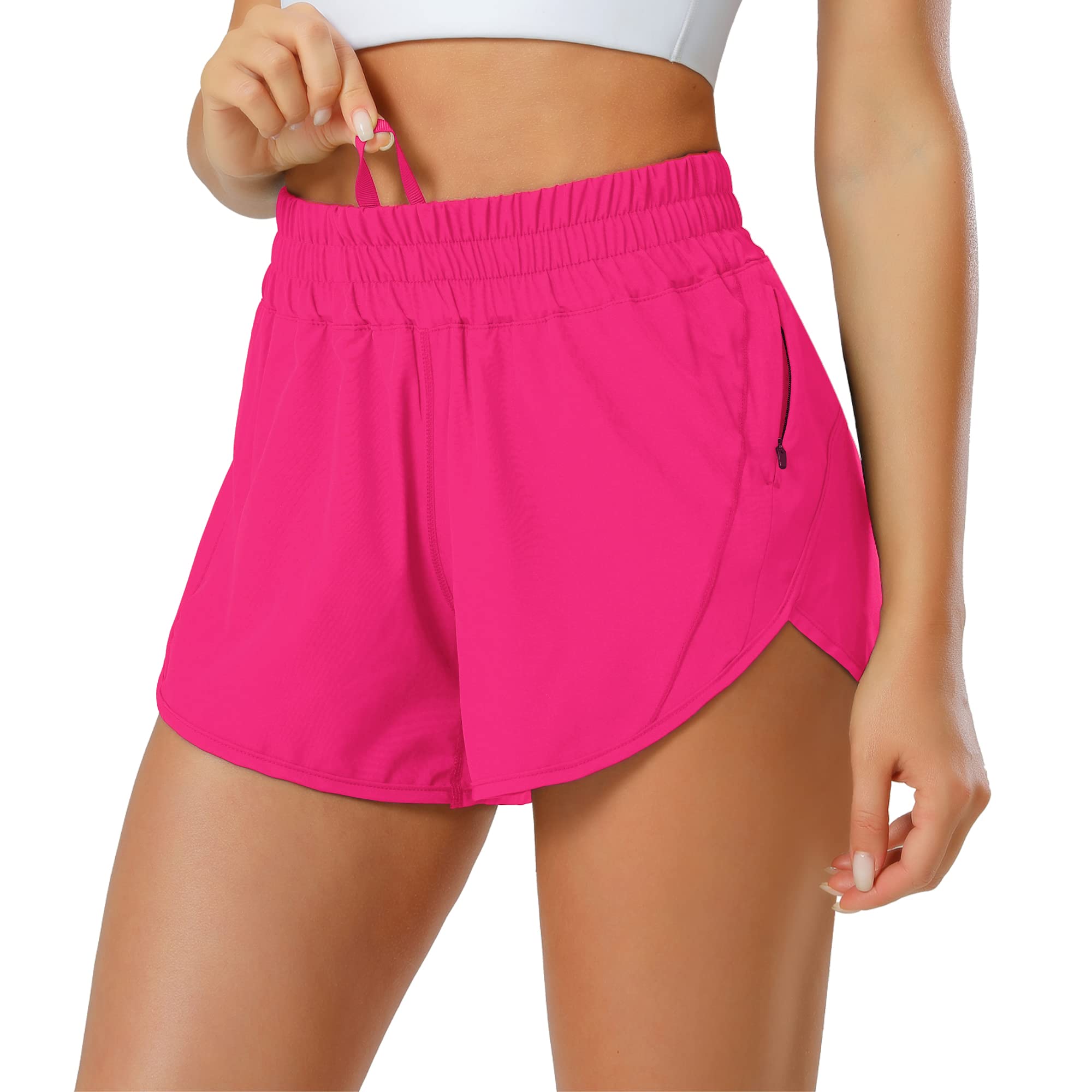 Aurefin Athletic Shorts for Women,Women's Quick Dry Workout Sports Active  Running Track Shorts with Elastic and Zip Pockets 2.5 inches X-Small Hot  Pink